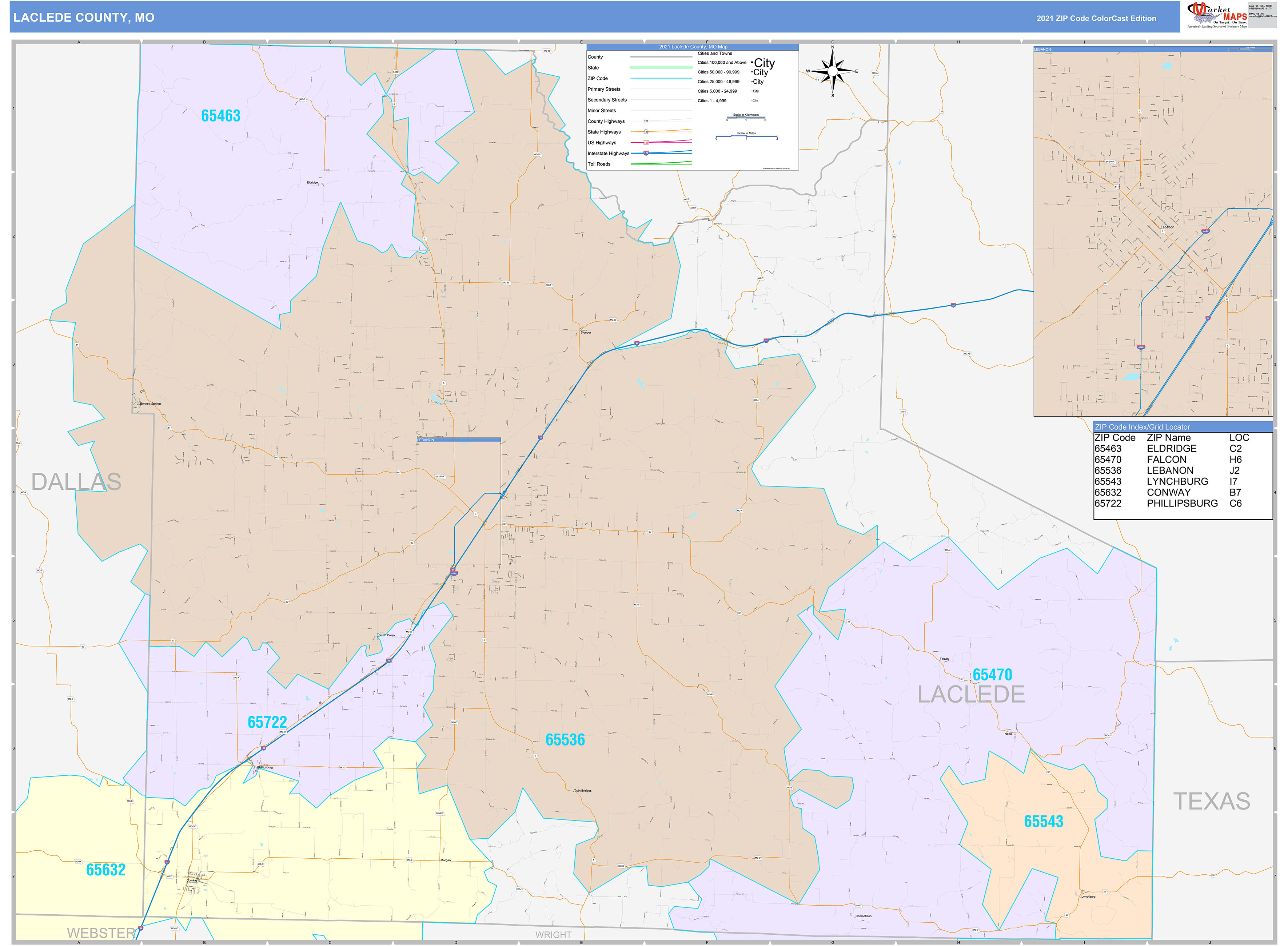 Laclede County, MO Wall Map Color Cast Style by MarketMAPS
