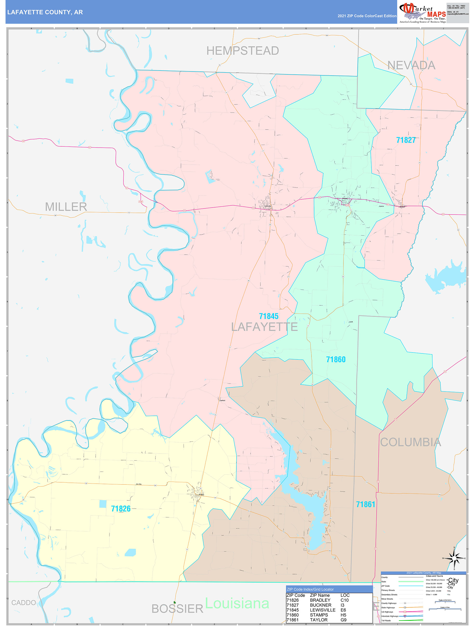 Lafayette County, AR Wall Map Color Cast Style by MarketMAPS