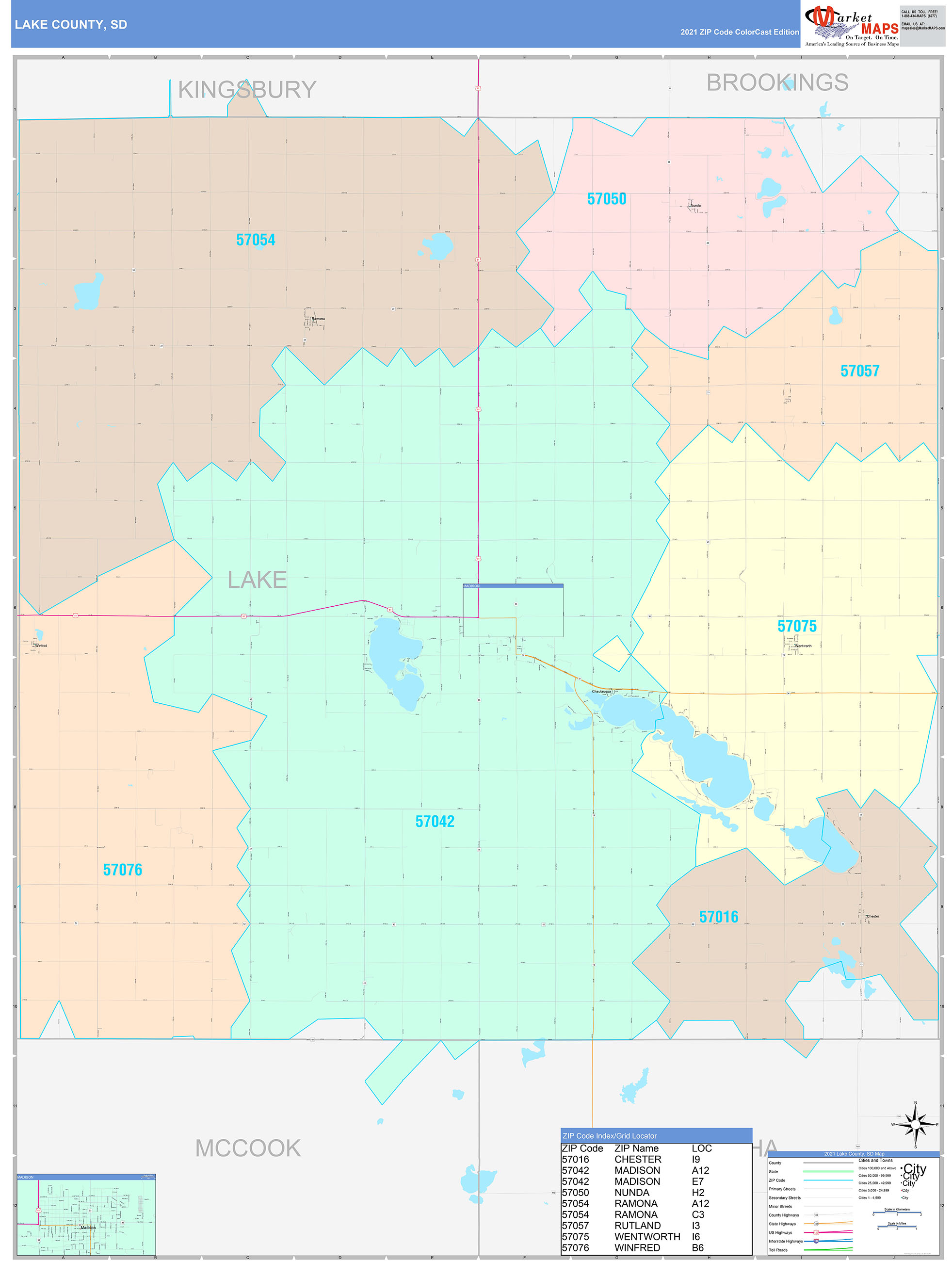 Lake County, SD Wall Map Color Cast Style by MarketMAPS MapSales