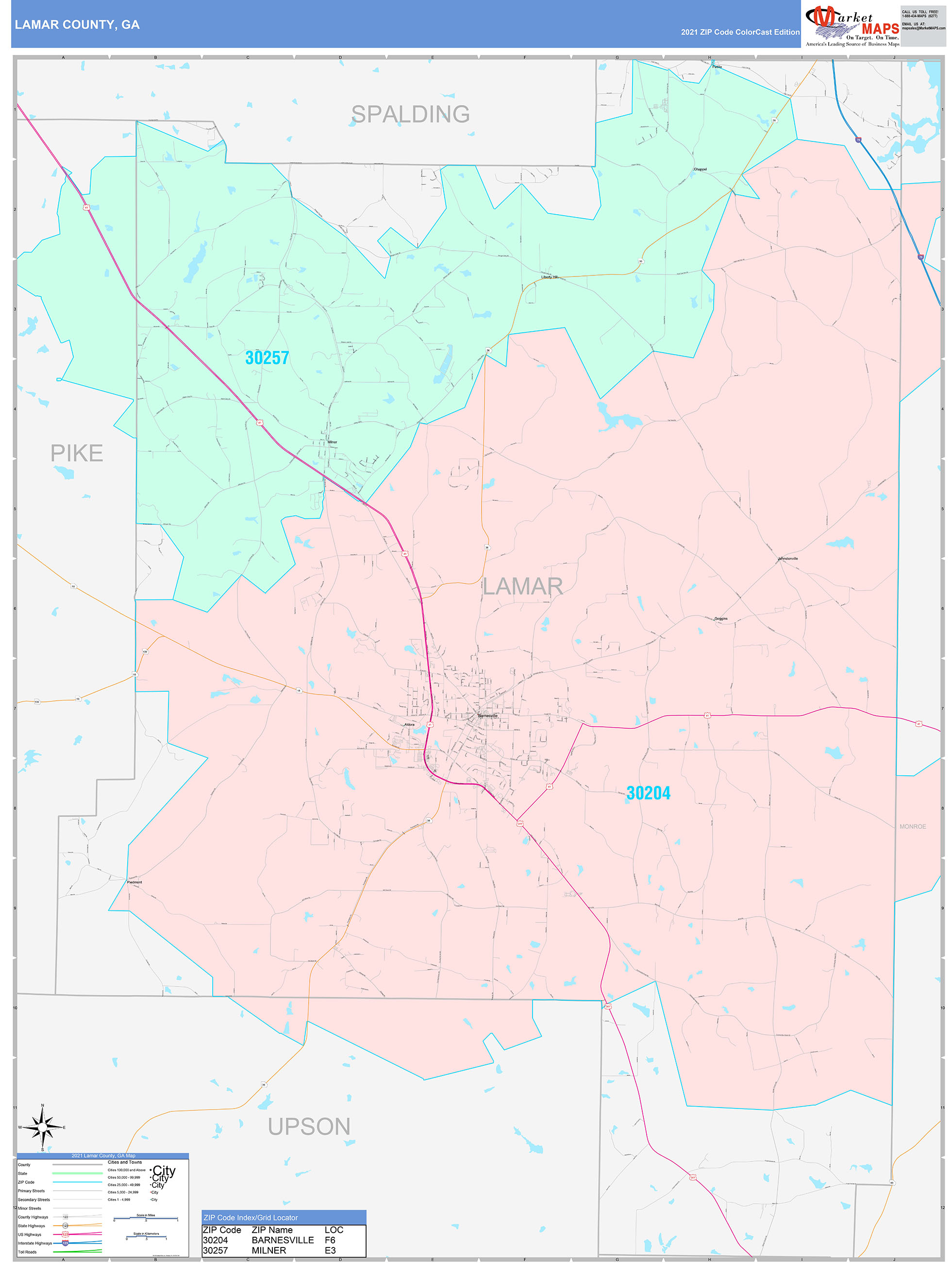 Lamar County, GA Wall Map Color Cast Style by MarketMAPS - MapSales