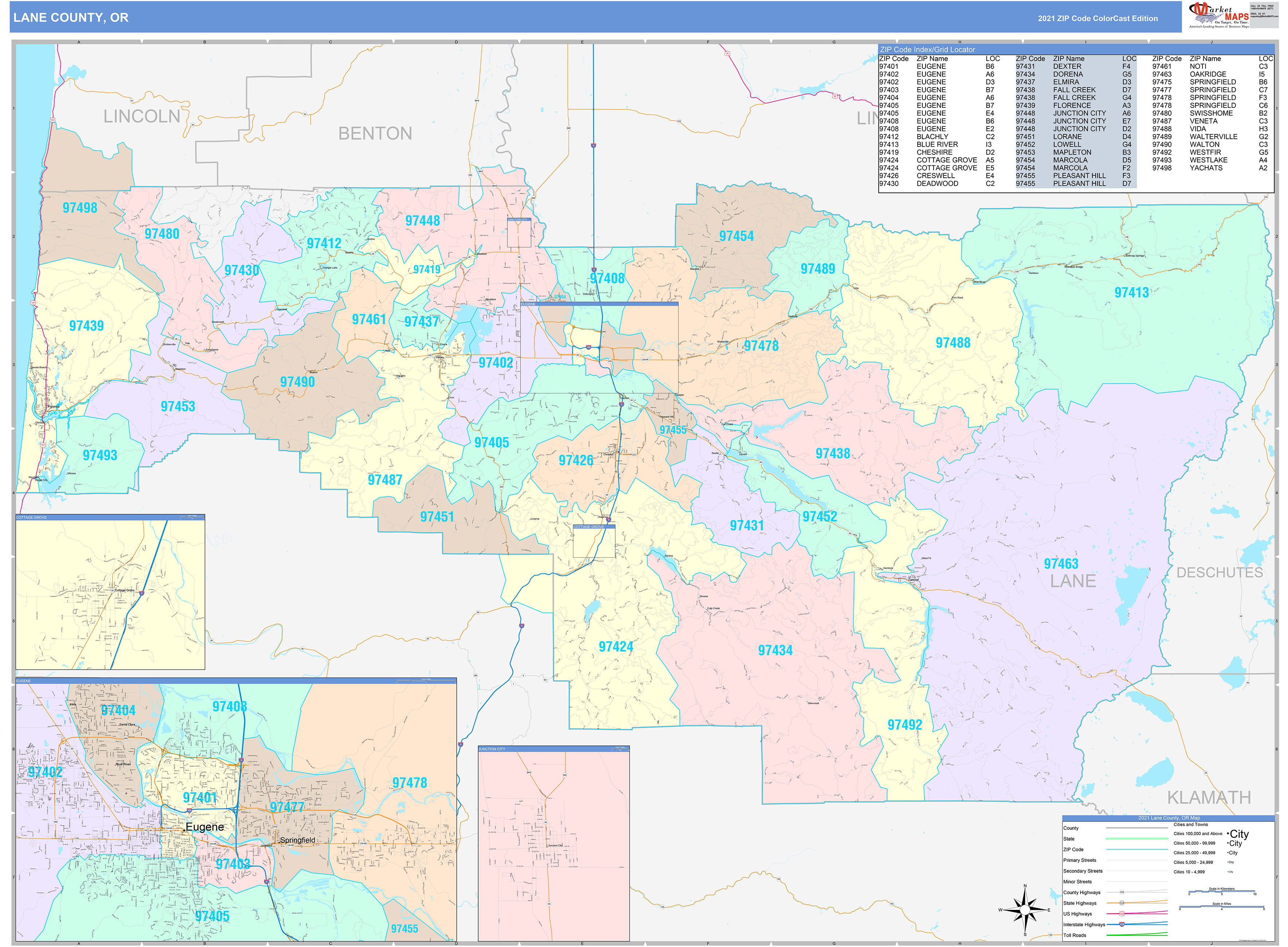 Lane County, OR Wall Map Color Cast Style by MarketMAPS MapSales