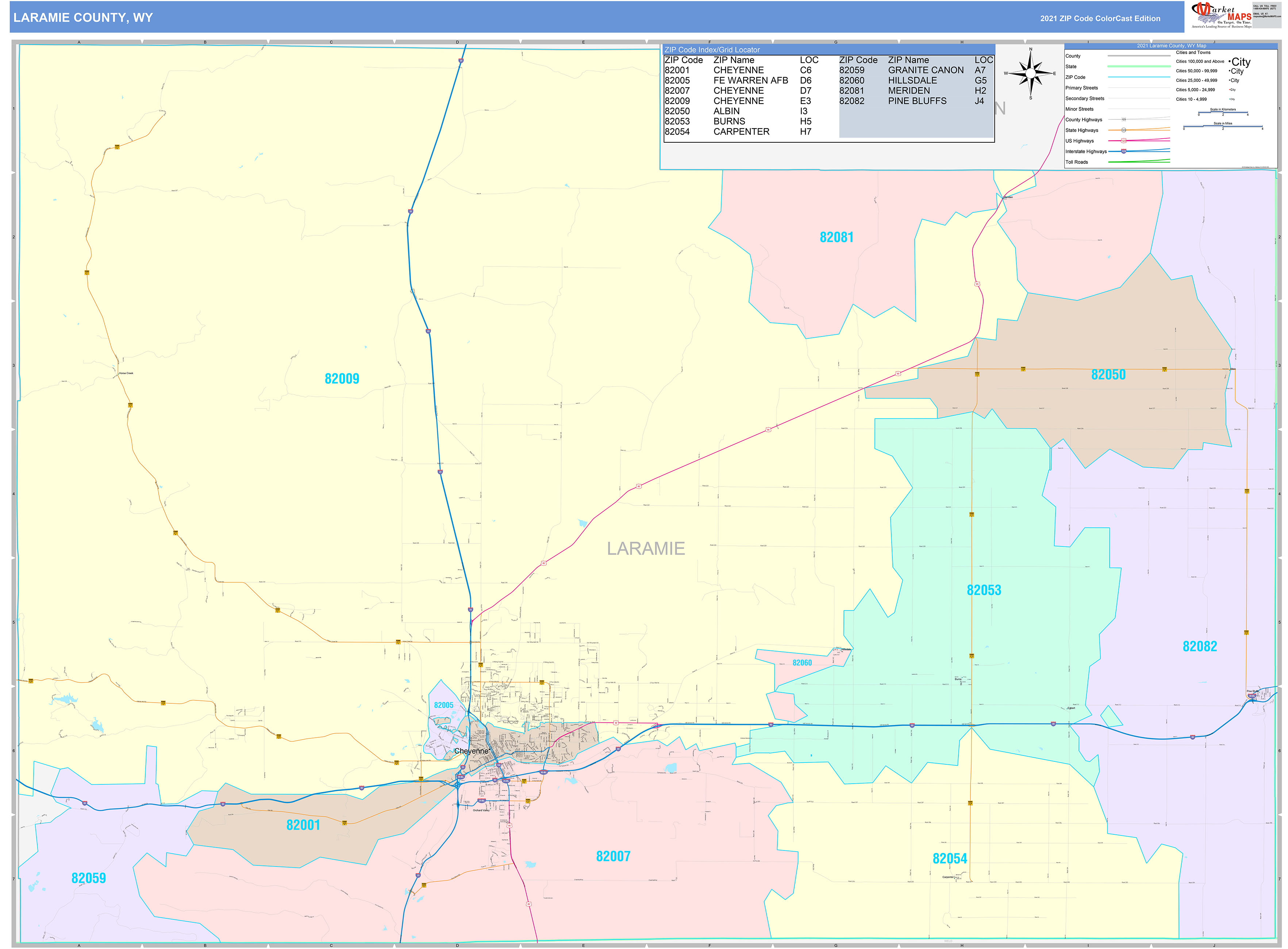 Laramie County, WY Wall Map Color Cast Style by MarketMAPS