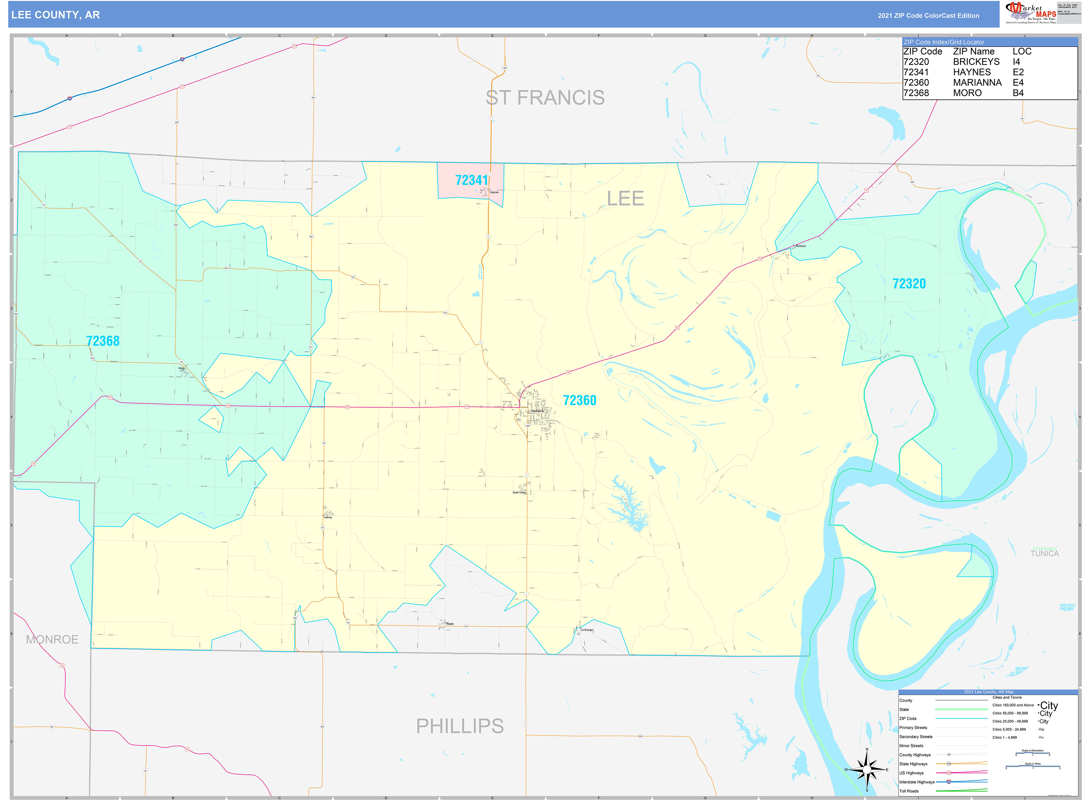 Lee County, AR Wall Map Color Cast Style by MarketMAPS