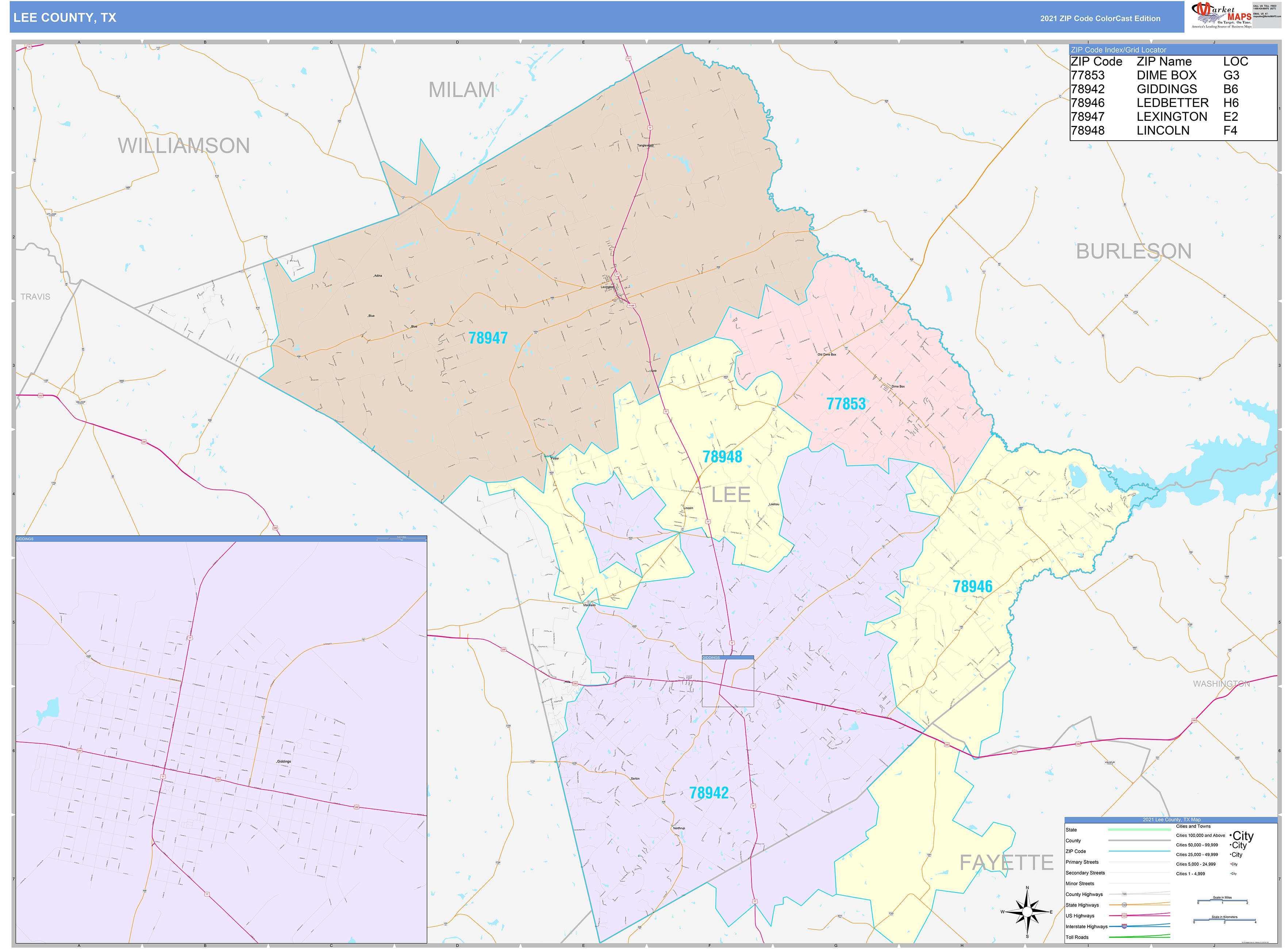 Lee County Tx Wall Map Color Cast Style By Marketmaps Mapsales