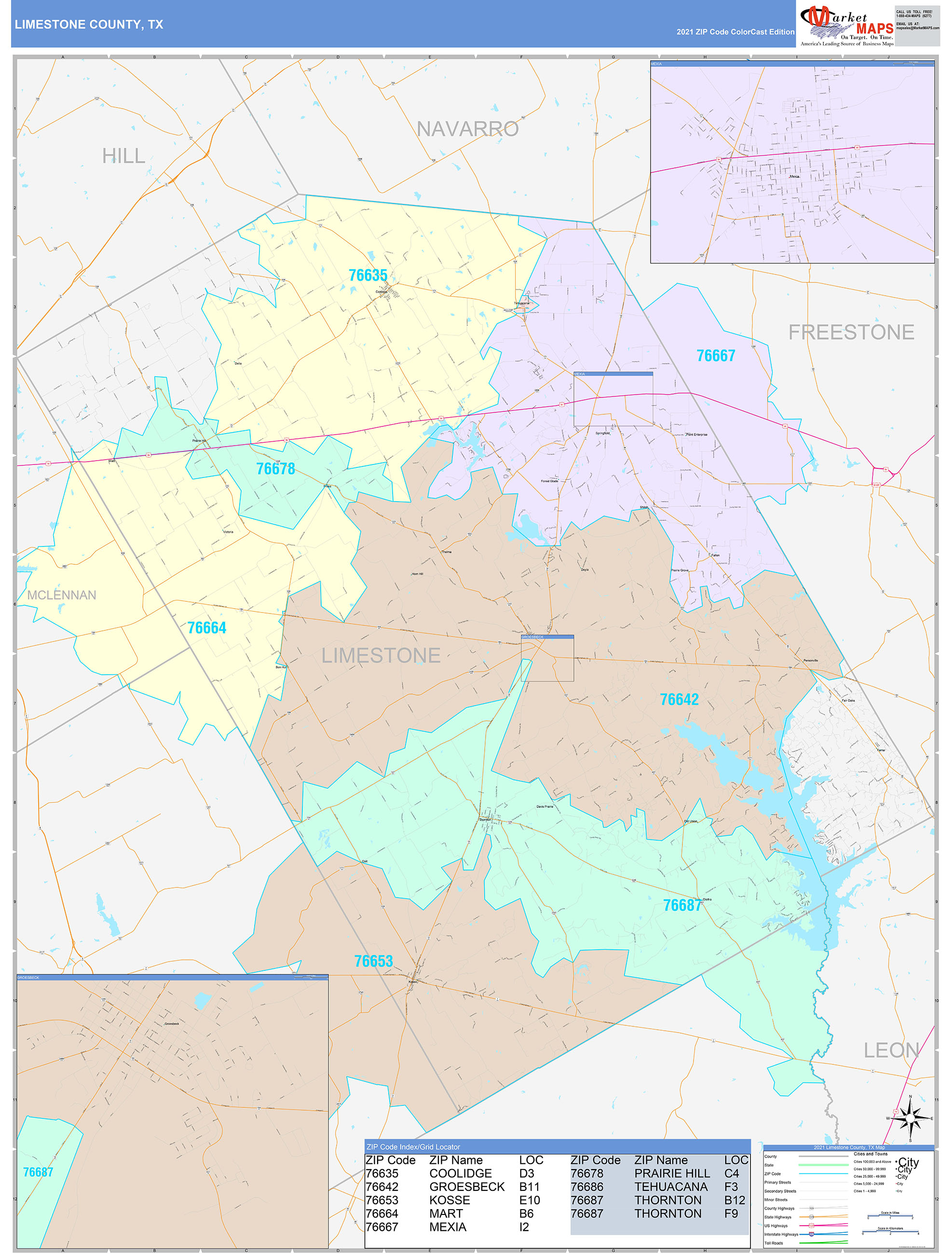Limestone County, TX Wall Map Color Cast Style by MarketMAPS