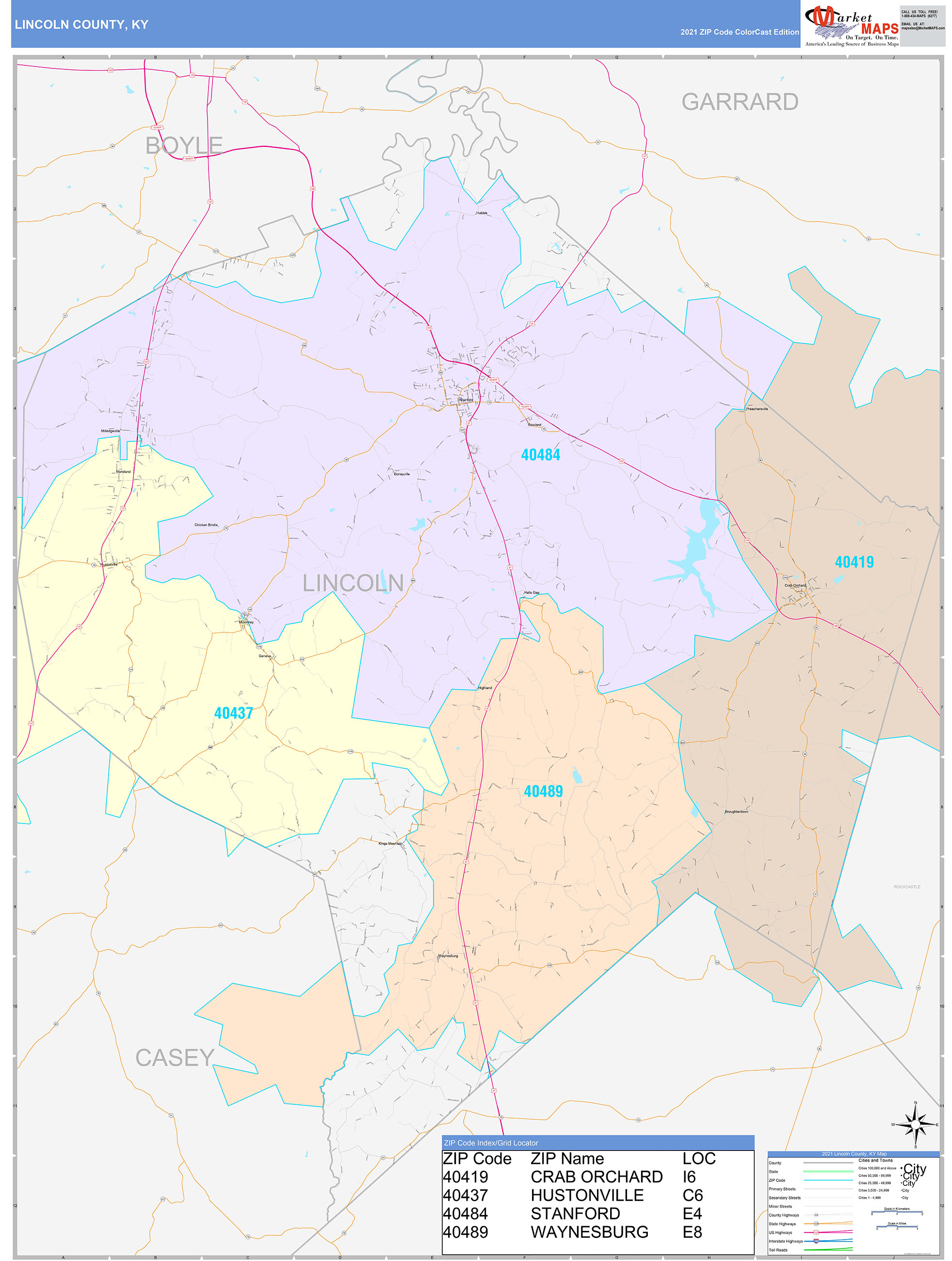 Lincoln County, KY Wall Map Color Cast Style by MarketMAPS MapSales