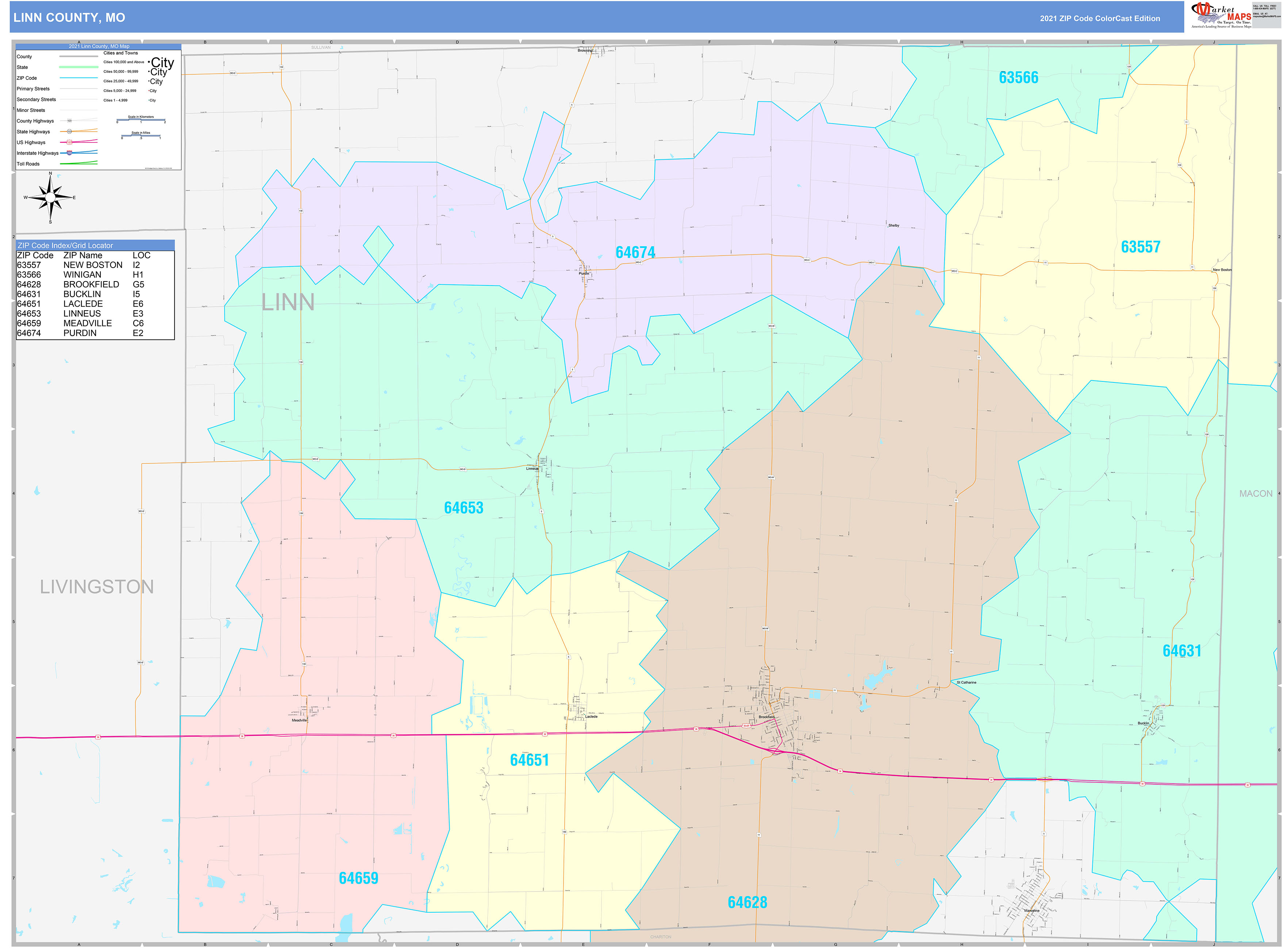 Linn County, MO Wall Map Color Cast Style by MarketMAPS
