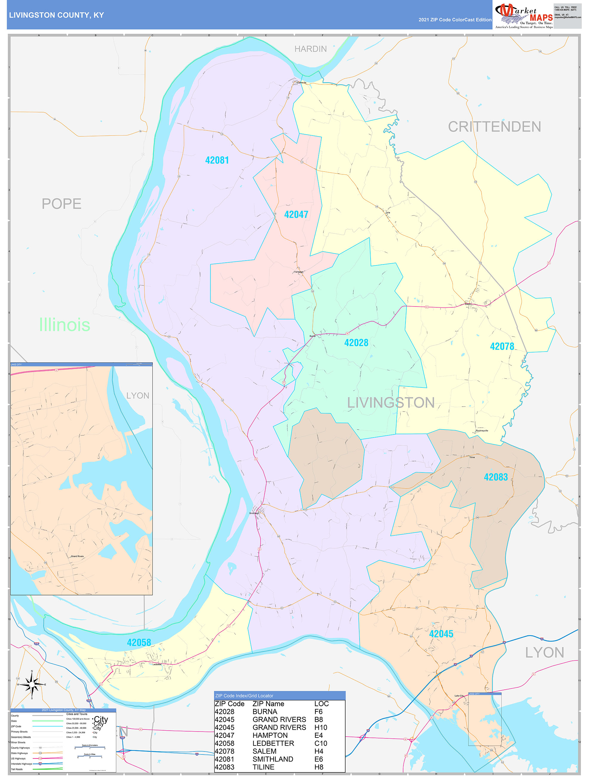 Livingston County, KY Wall Map Color Cast Style by MarketMAPS