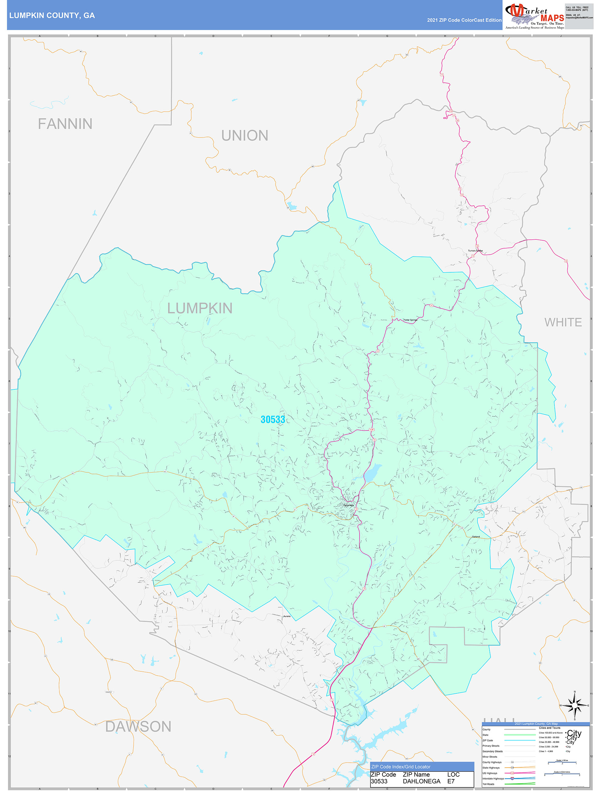 Lumpkin County, GA Wall Map Color Cast Style by MarketMAPS