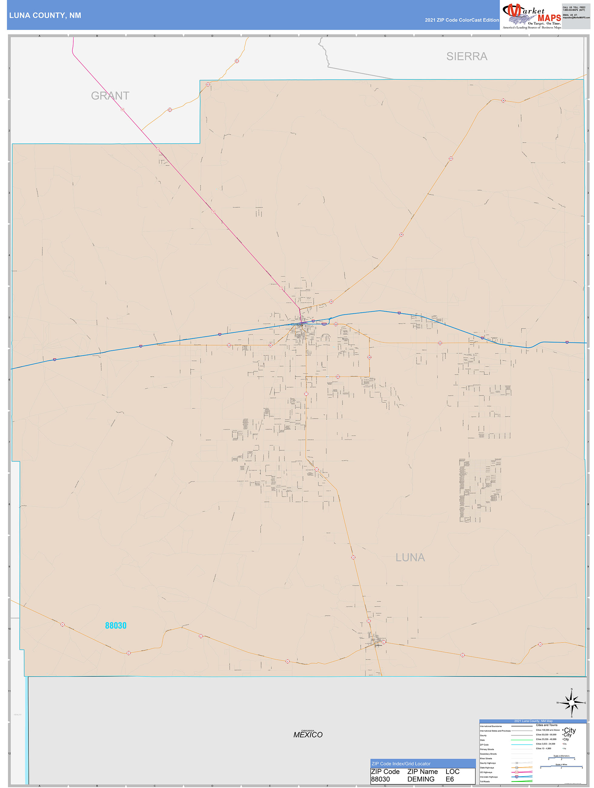 Luna County, NM Wall Map Color Cast Style by MarketMAPS