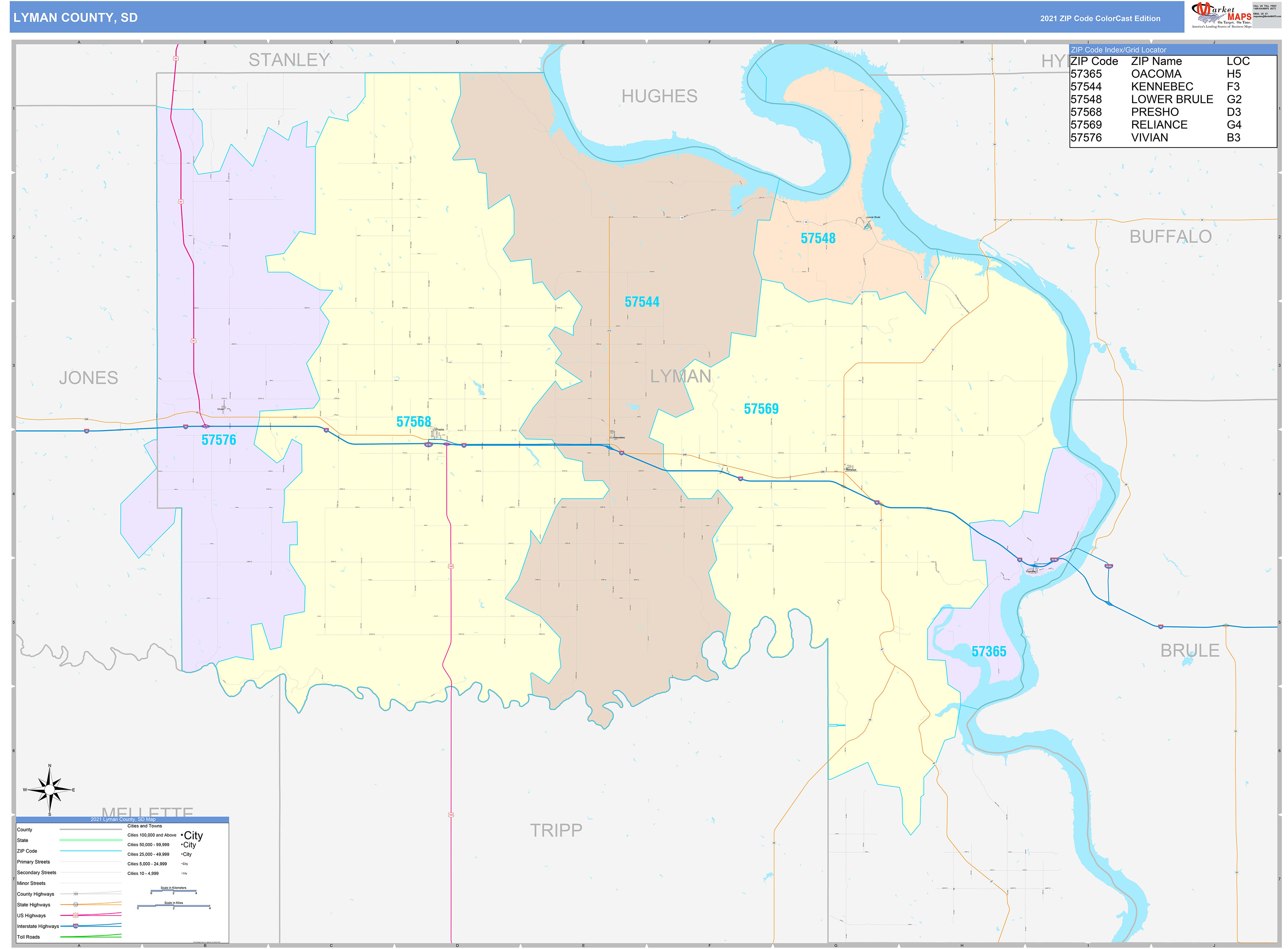 Lyman County, SD Wall Map Color Cast Style by MarketMAPS MapSales