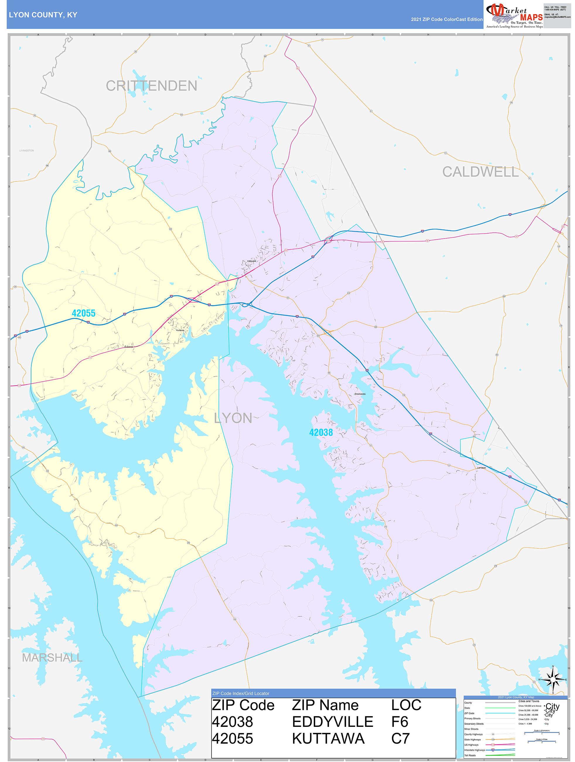 Lyon County, KY Wall Map Color Cast Style by MarketMAPS