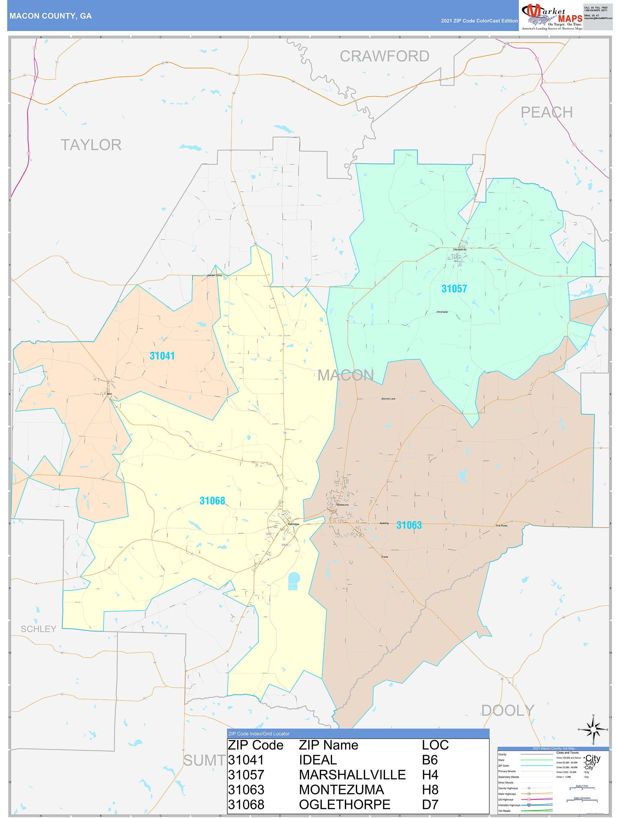 Macon County Ga Wall Map Color Cast Style By Marketmaps