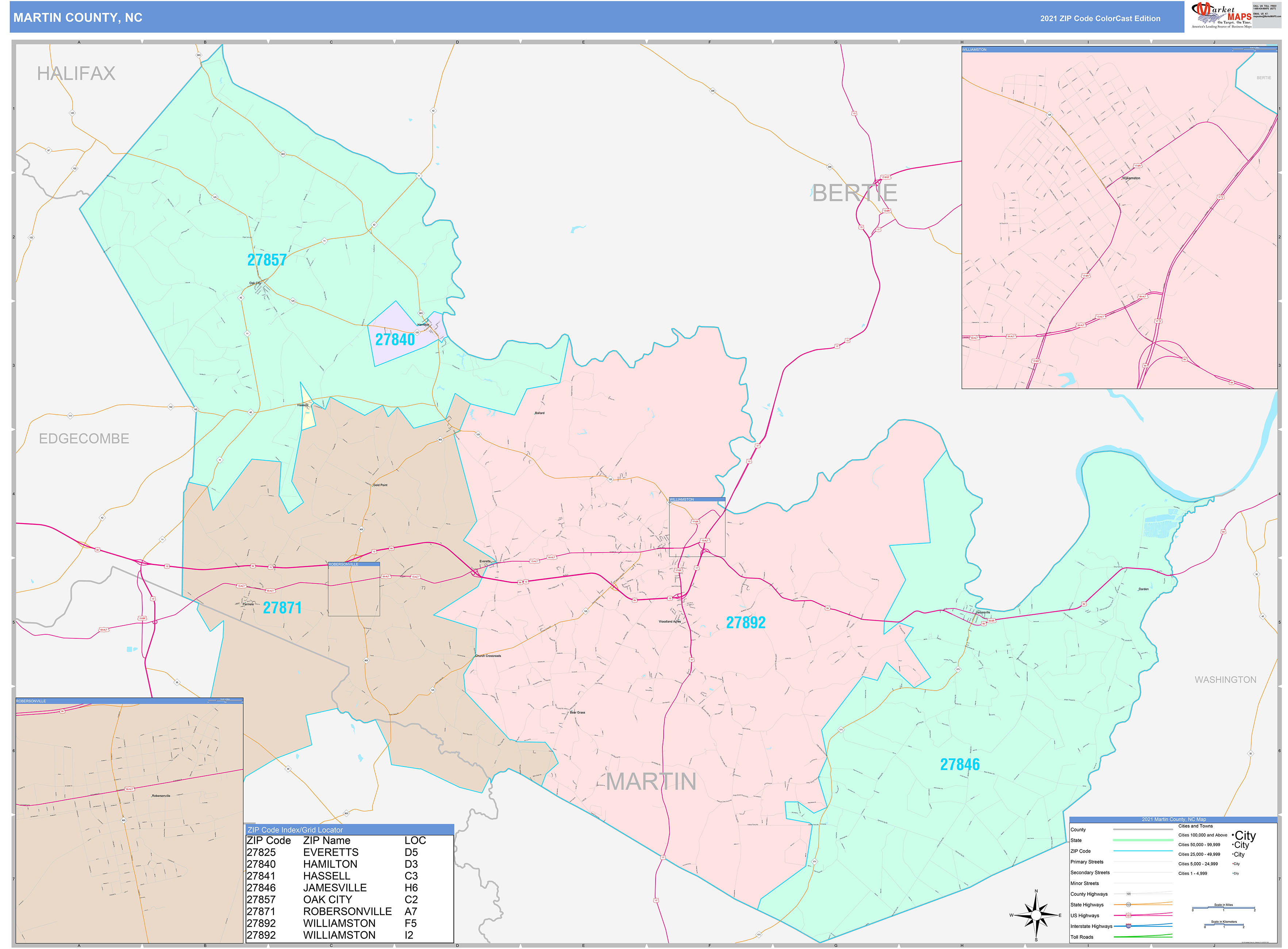 Martin County, NC Wall Map Color Cast Style by MarketMAPS MapSales