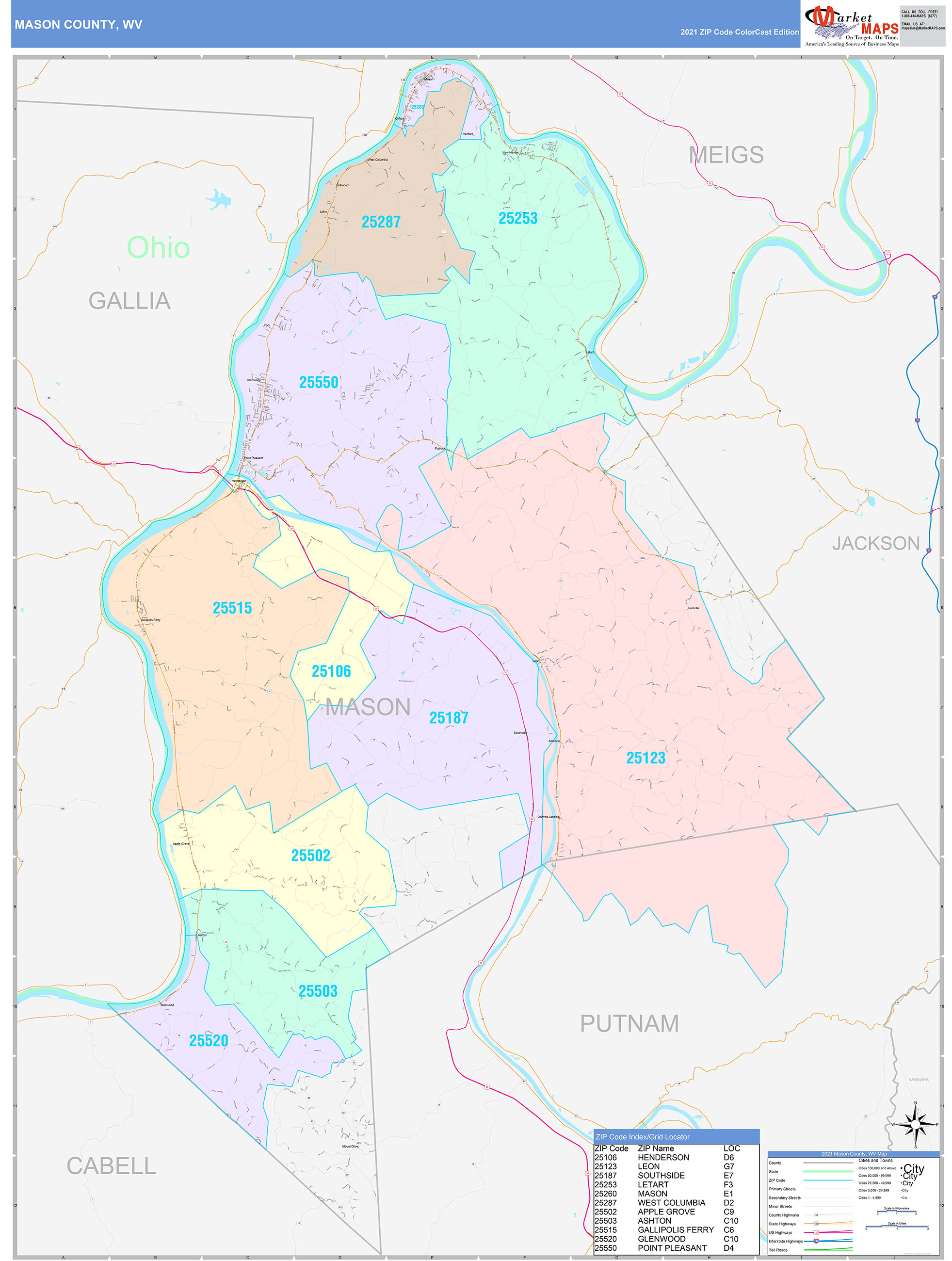 mason-county-wv-wall-map-color-cast-style-by-marketmaps-mapsales