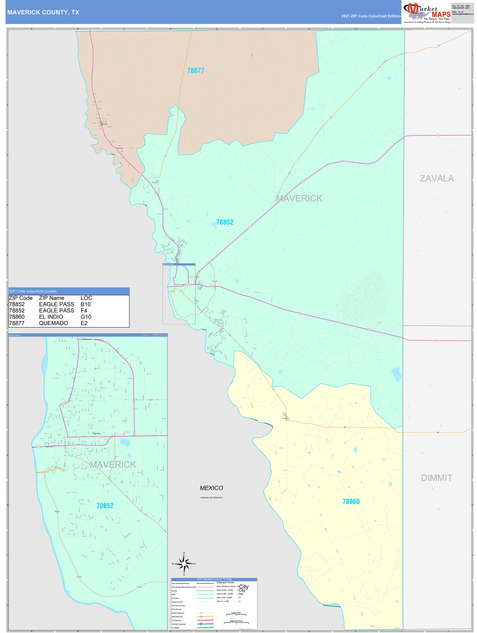 Maverick County, TX Wall Map Color Cast Style by MarketMAPS