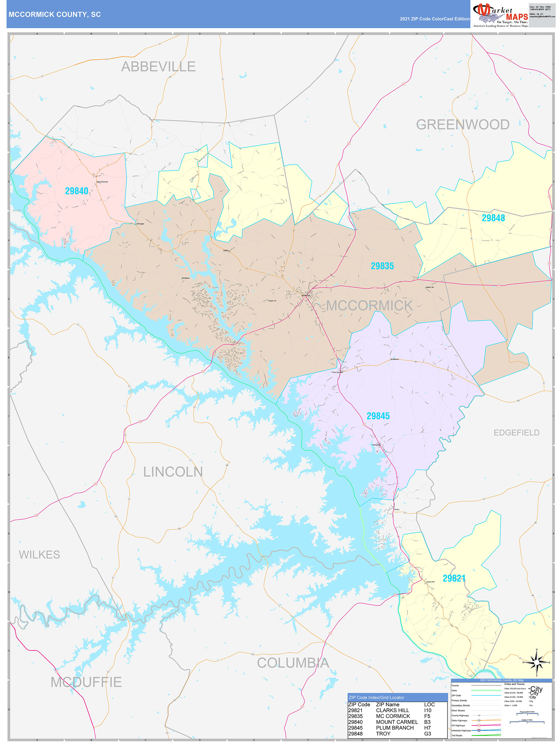 McCormick County, SC Wall Map Color Cast Style by MarketMAPS