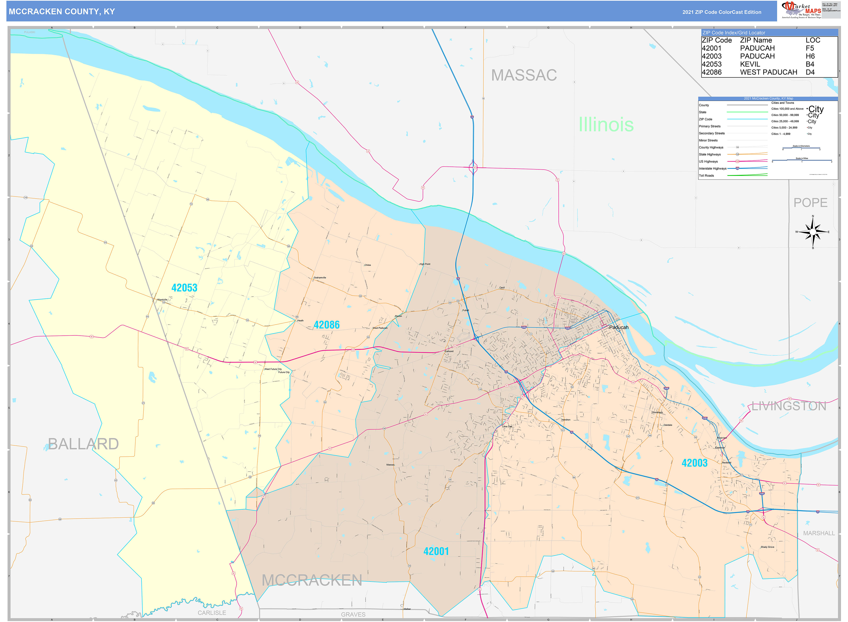 McCracken County, KY Wall Map Color Cast Style by MarketMAPS