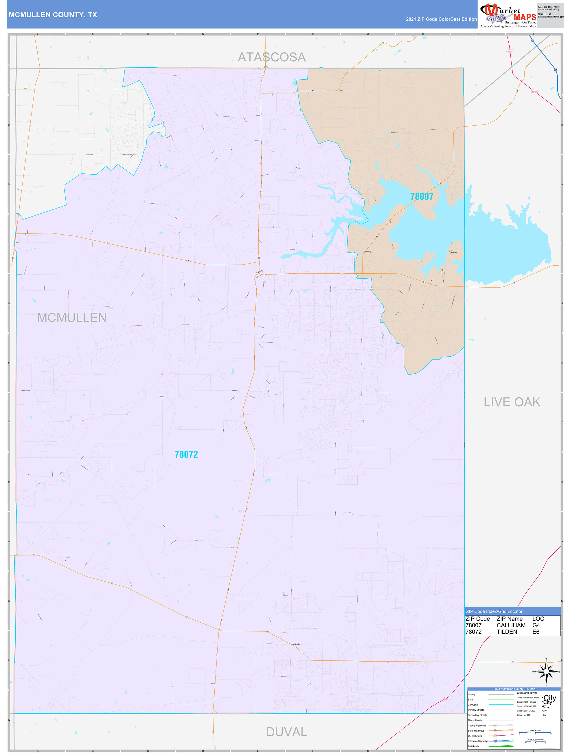McMullen County, TX Wall Map Color Cast Style by MarketMAPS