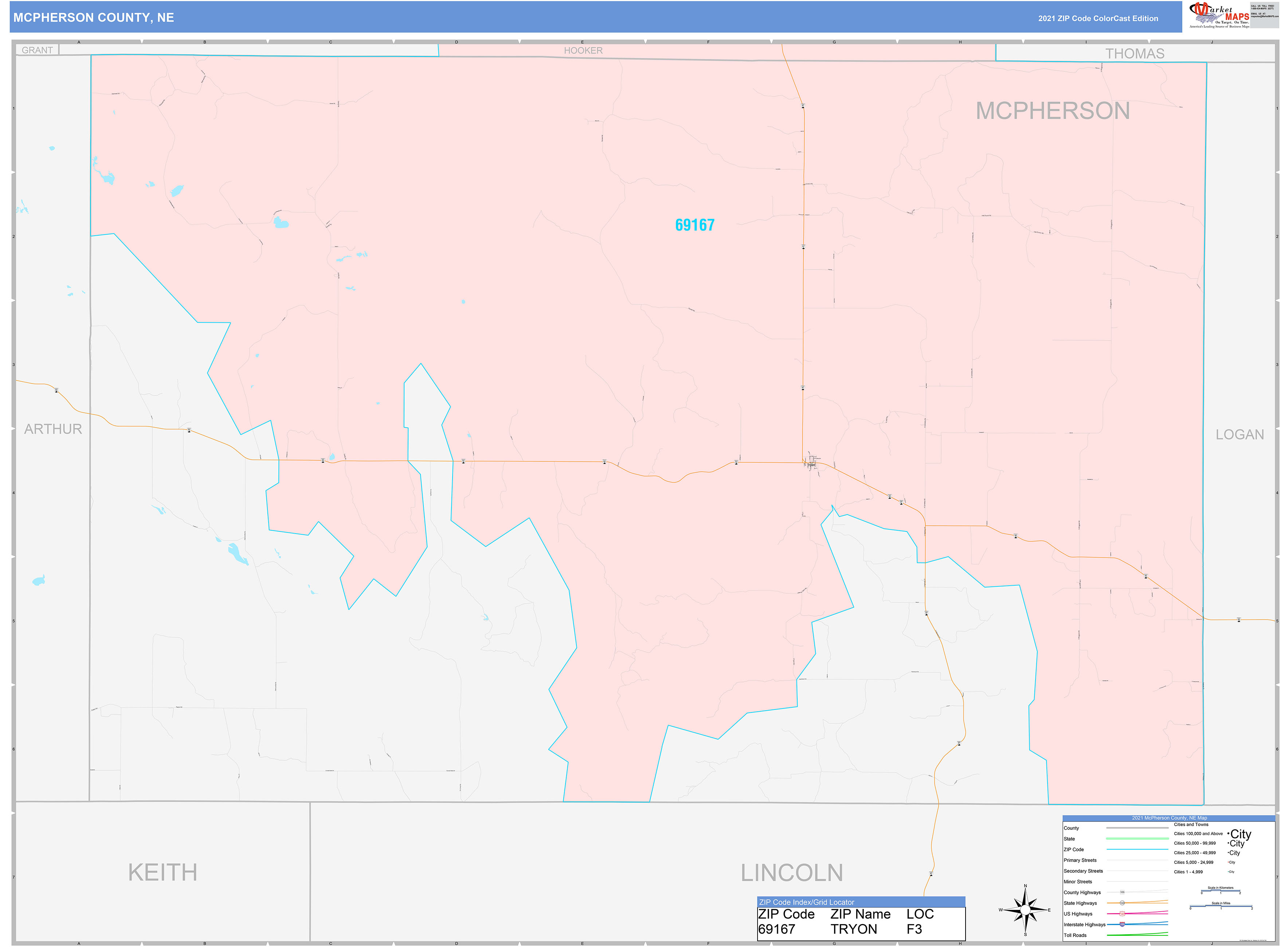 McPherson County, NE Wall Map Color Cast Style by MarketMAPS
