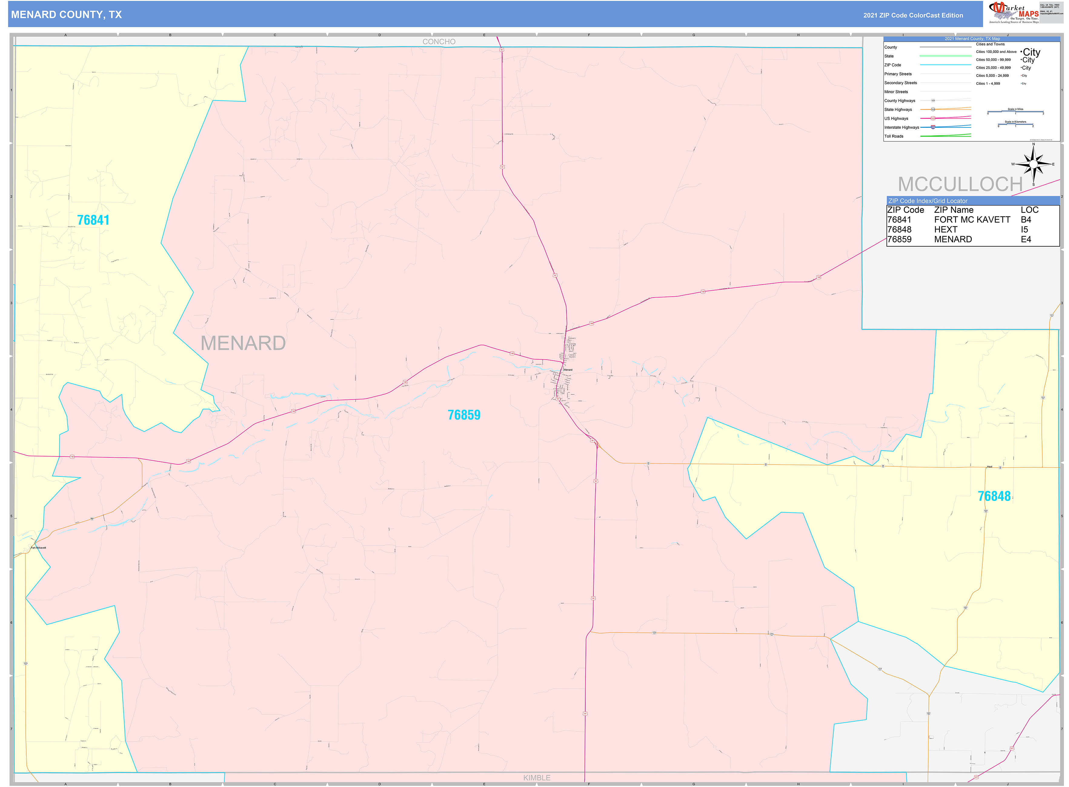 Menard County, TX Wall Map Color Cast Style by MarketMAPS MapSales