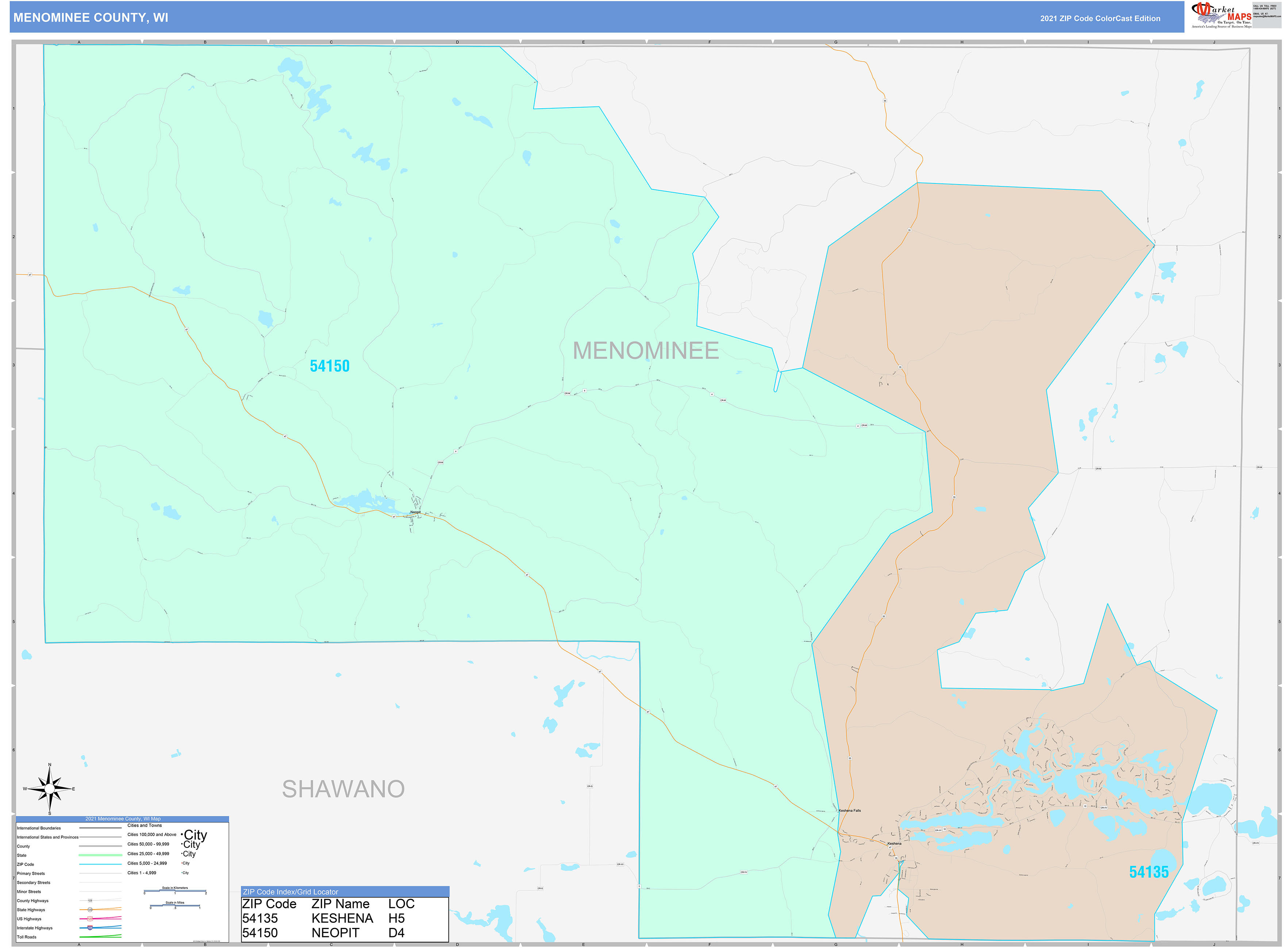 Menominee County, WI Wall Map Color Cast Style by MarketMAPS