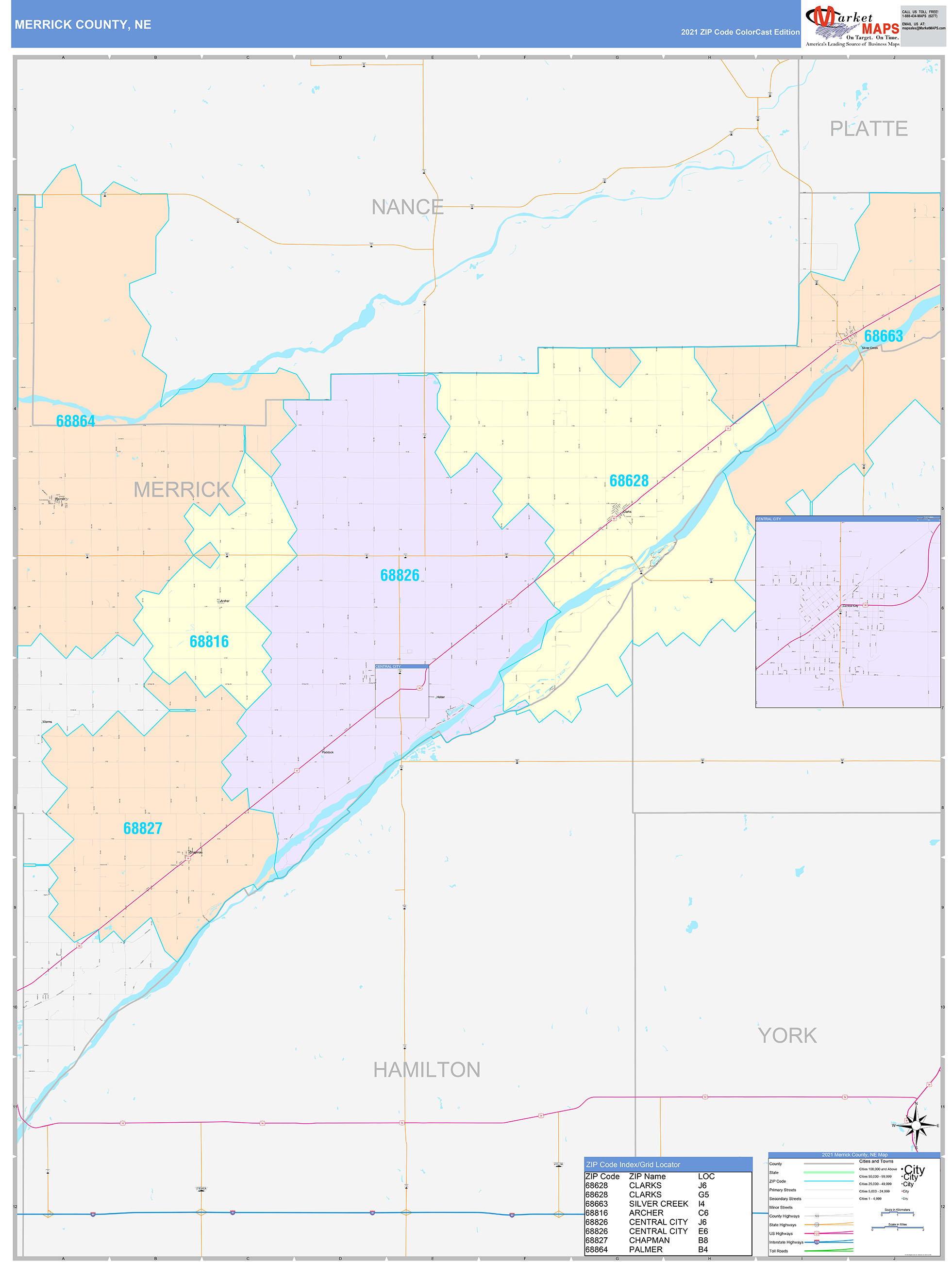 Merrick County Ne Wall Map Color Cast Style By Marketmaps Mapsales