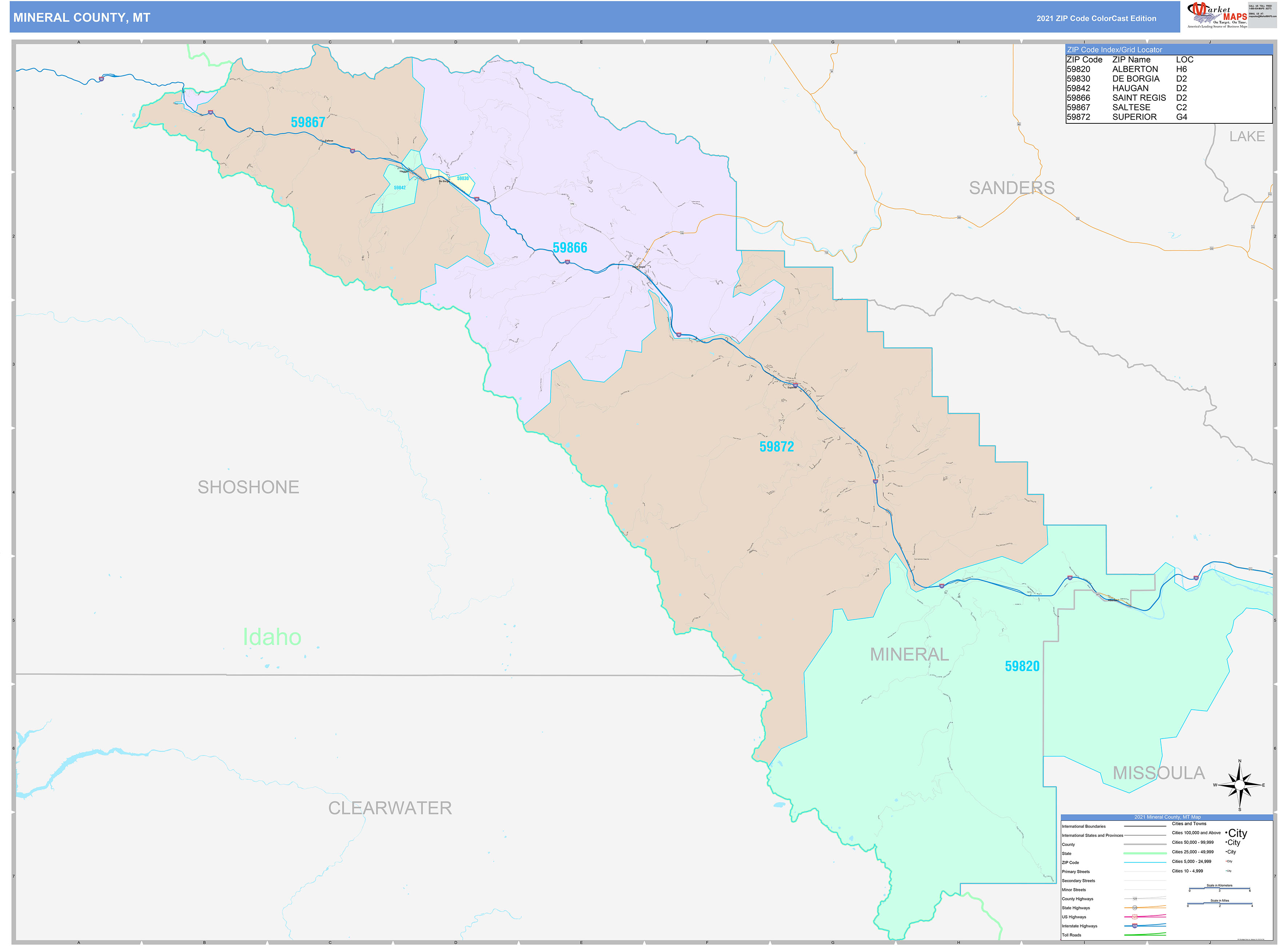 Mineral County, MT Wall Map Color Cast Style by MarketMAPS