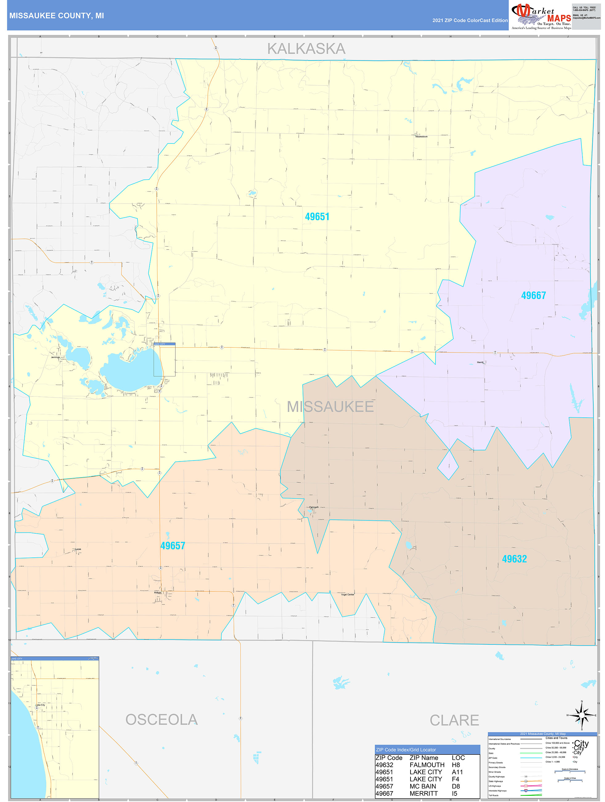 Missaukee County, MI Wall Map Color Cast Style by MarketMAPS