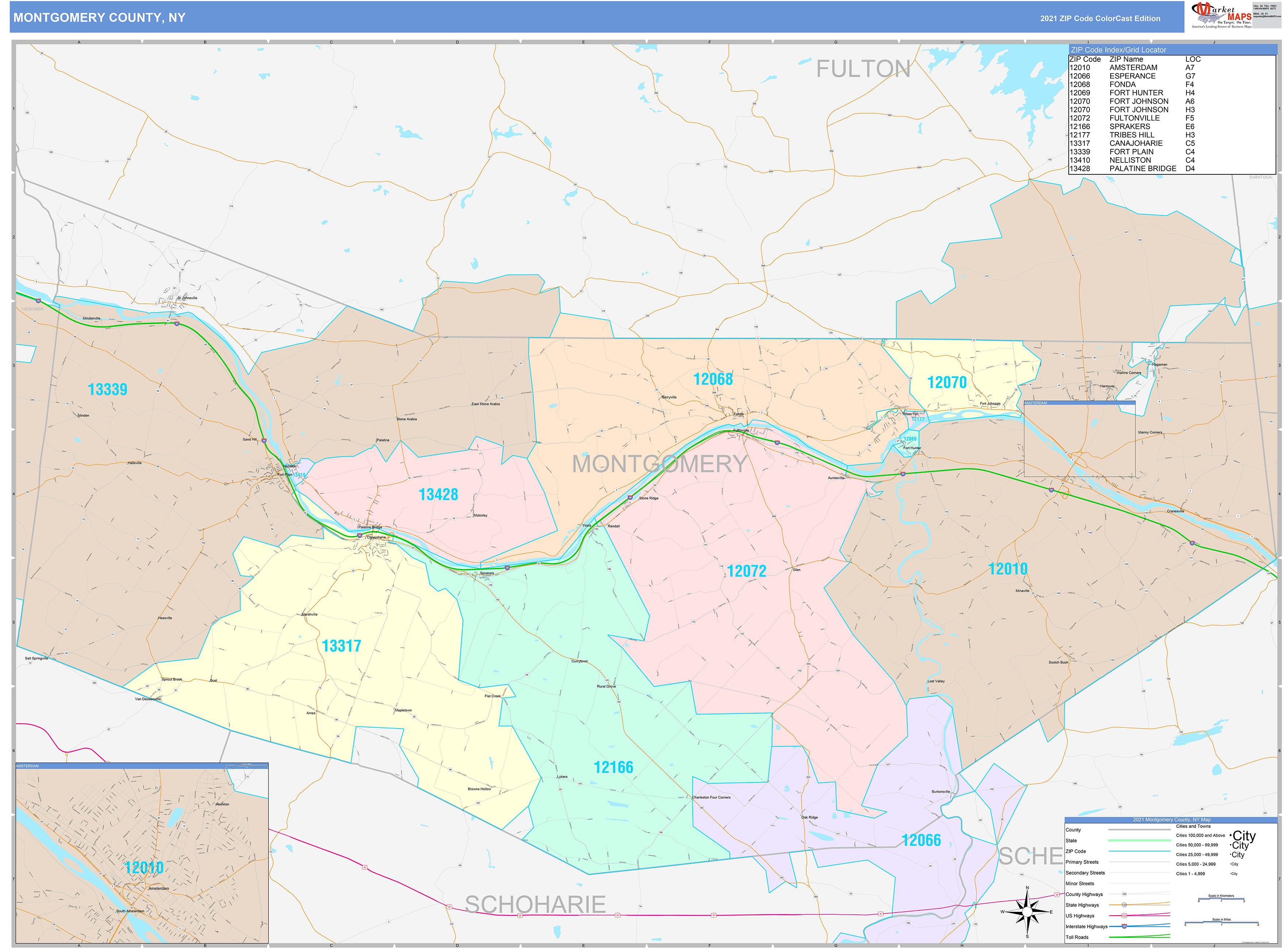 Montgomery County, NY Wall Map Color Cast Style by MarketMAPS