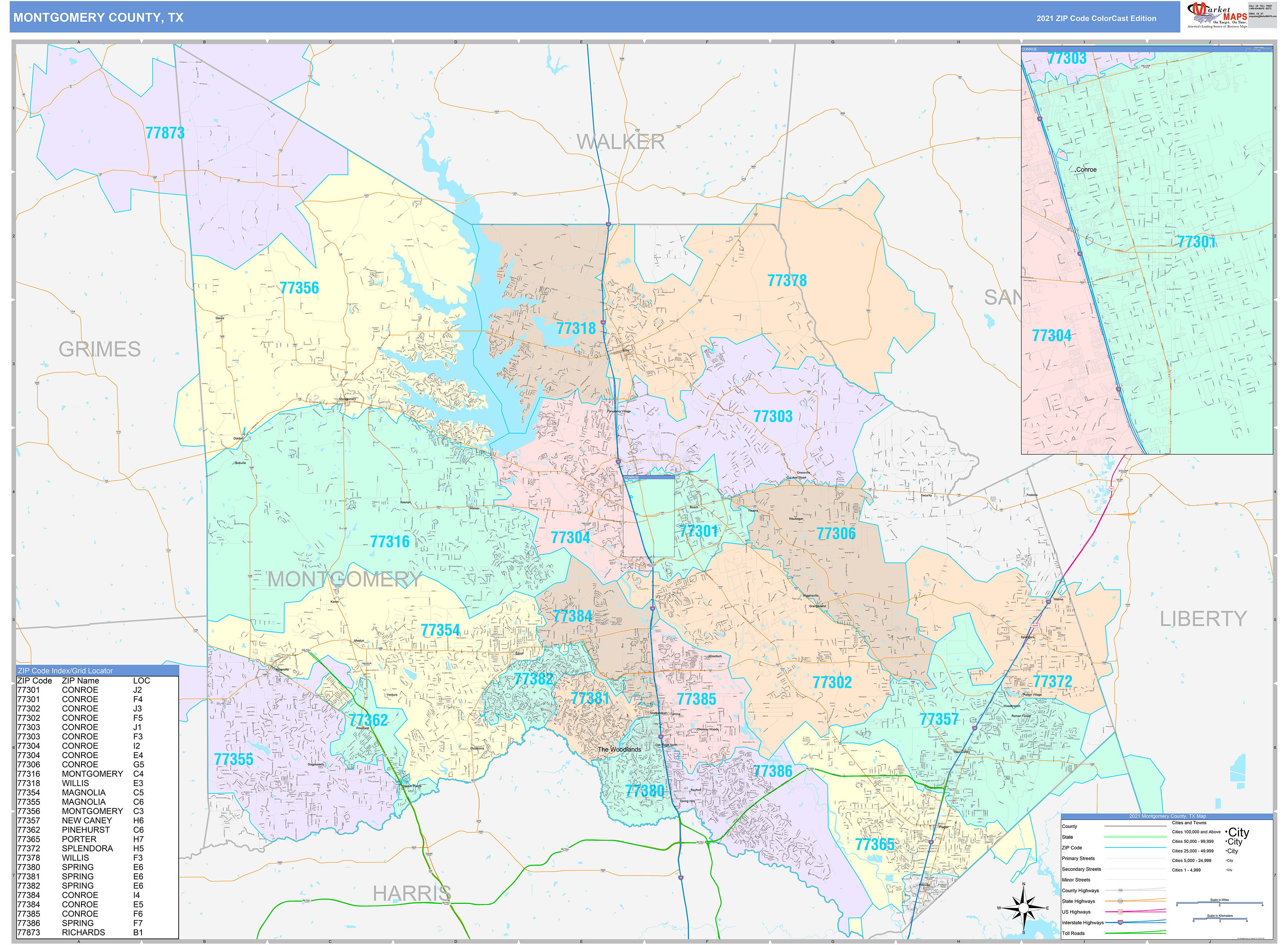Montgomery County Tx Wall Map Color Cast Style By Marketmaps