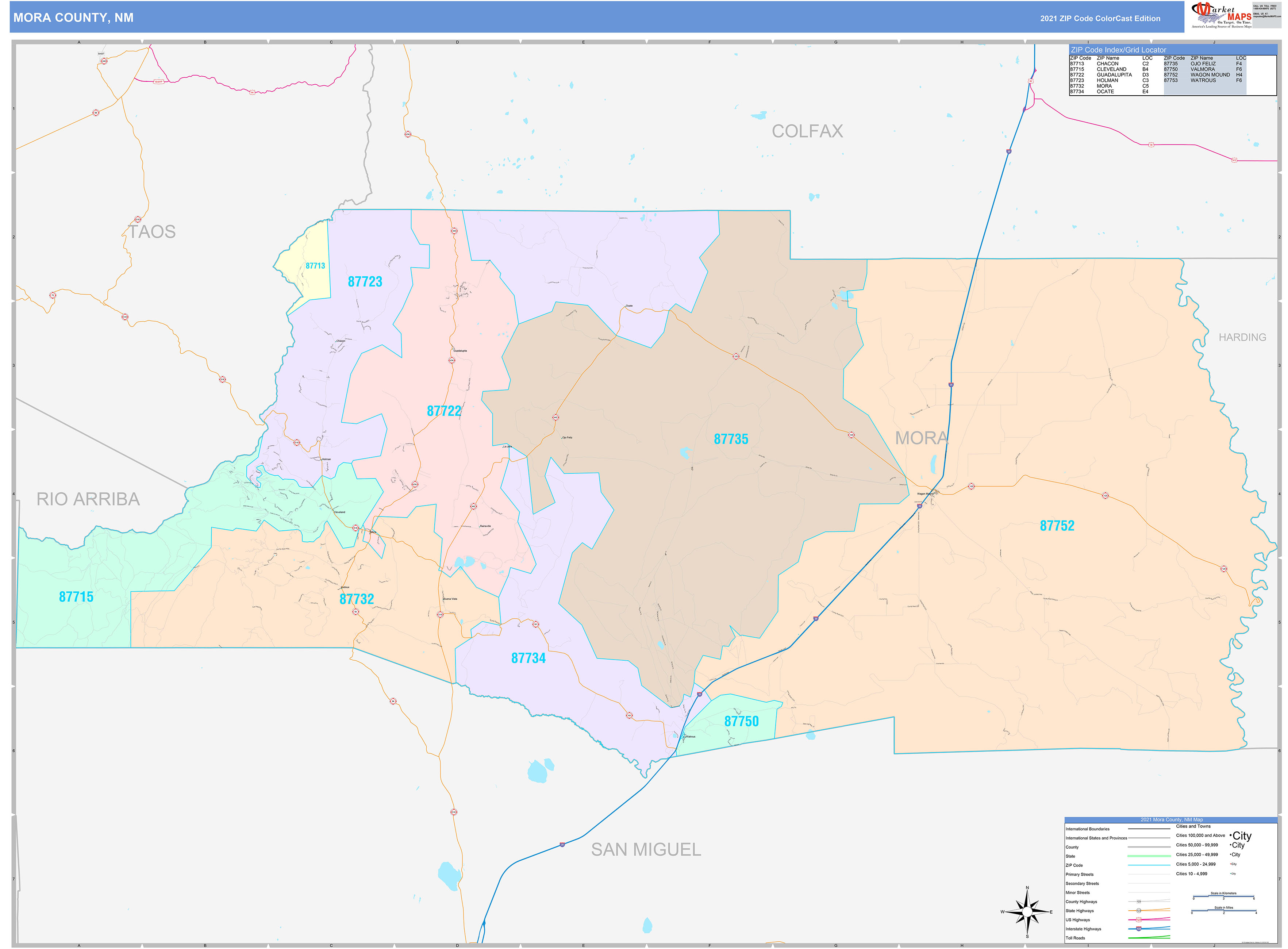 Mora County, NM Wall Map Color Cast Style by MarketMAPS