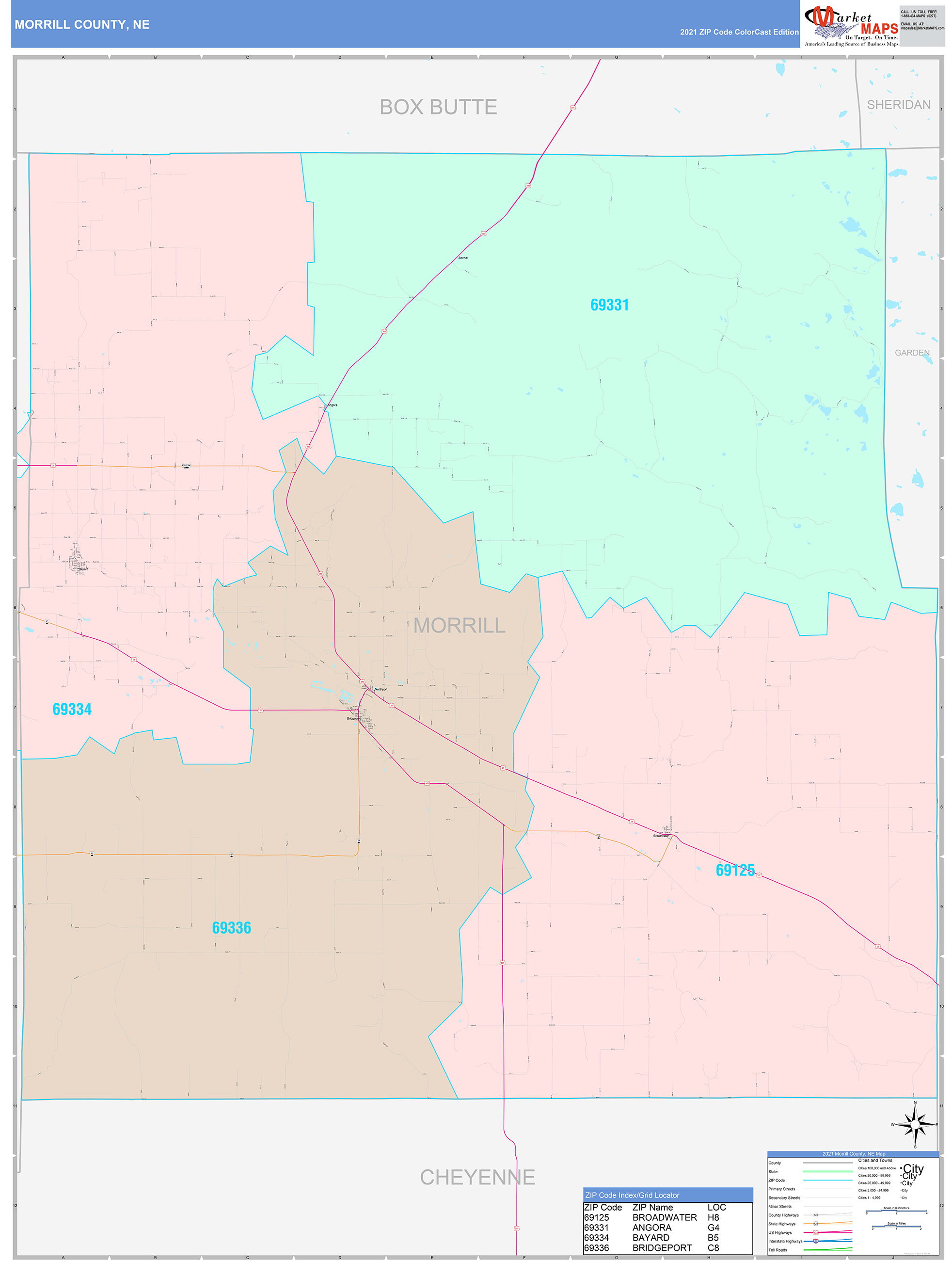 Morrill County, NE Wall Map Color Cast Style by MarketMAPS