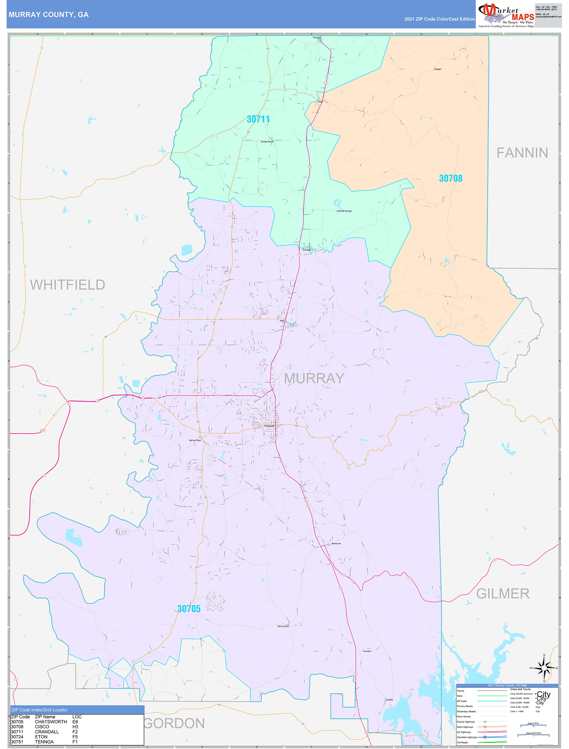 Murray County, GA Wall Map Color Cast Style by MarketMAPS