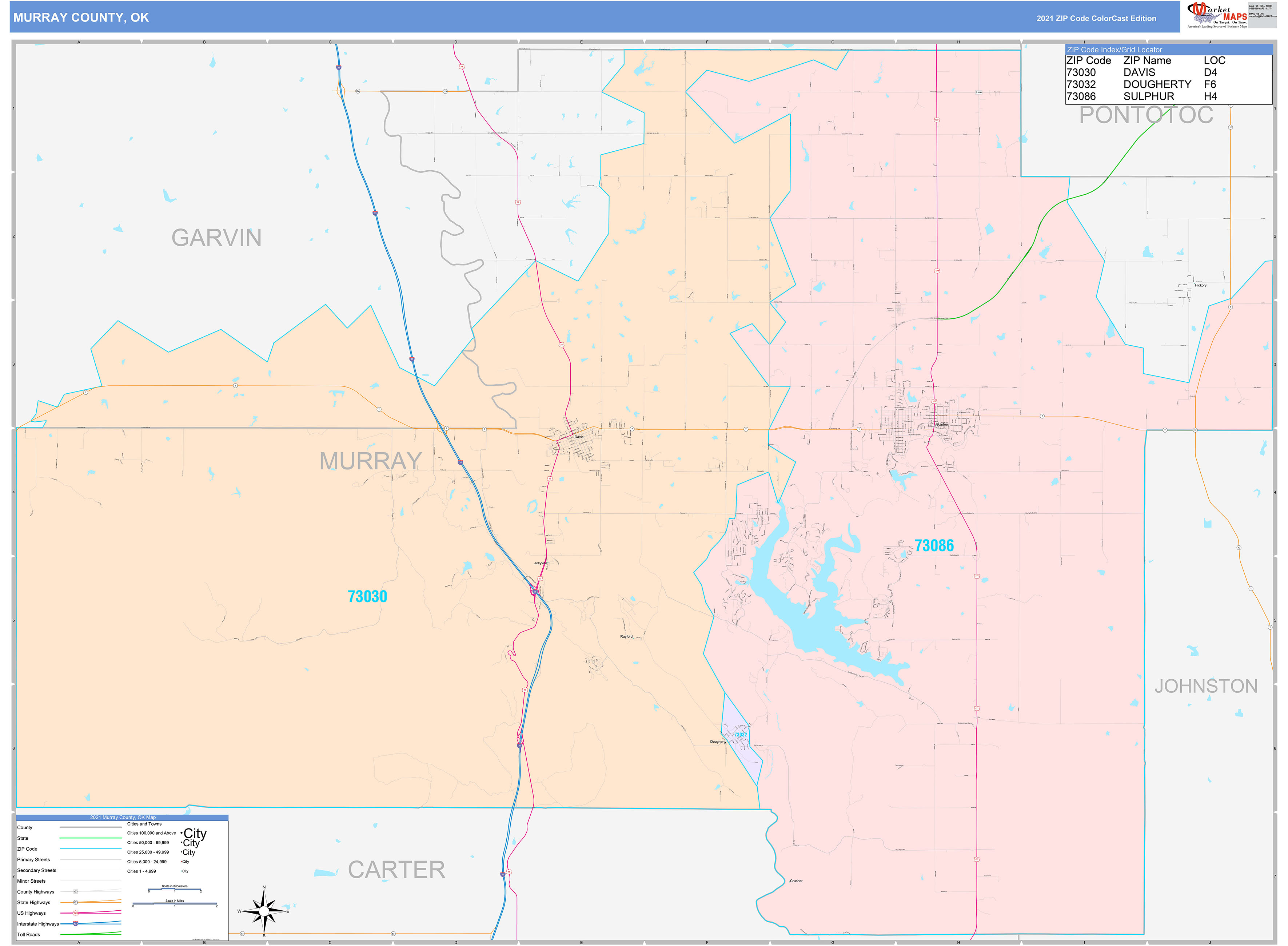 Murray County, OK Wall Map Color Cast Style by MarketMAPS MapSales