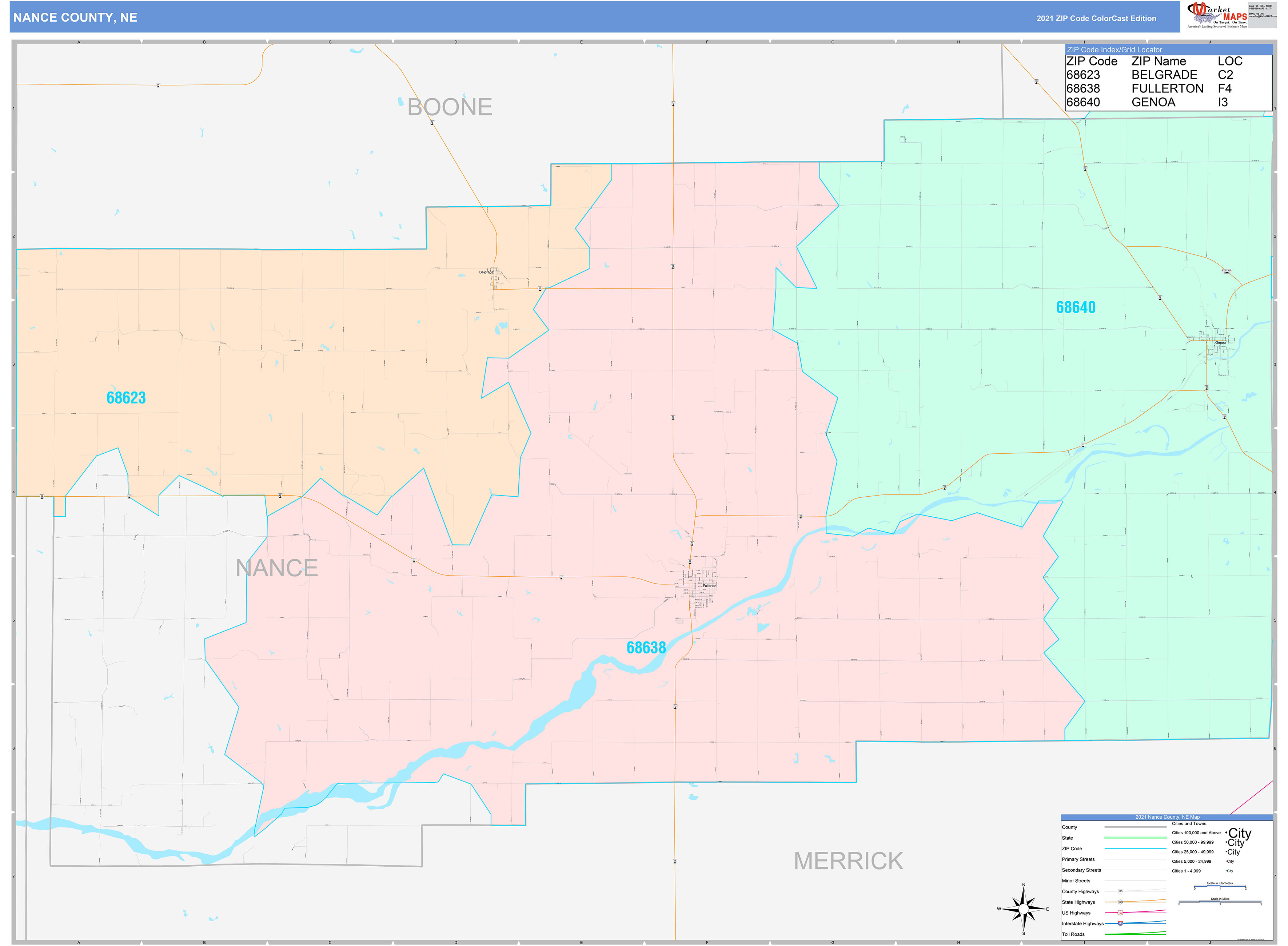 Nance County, NE Wall Map Color Cast Style by MarketMAPS
