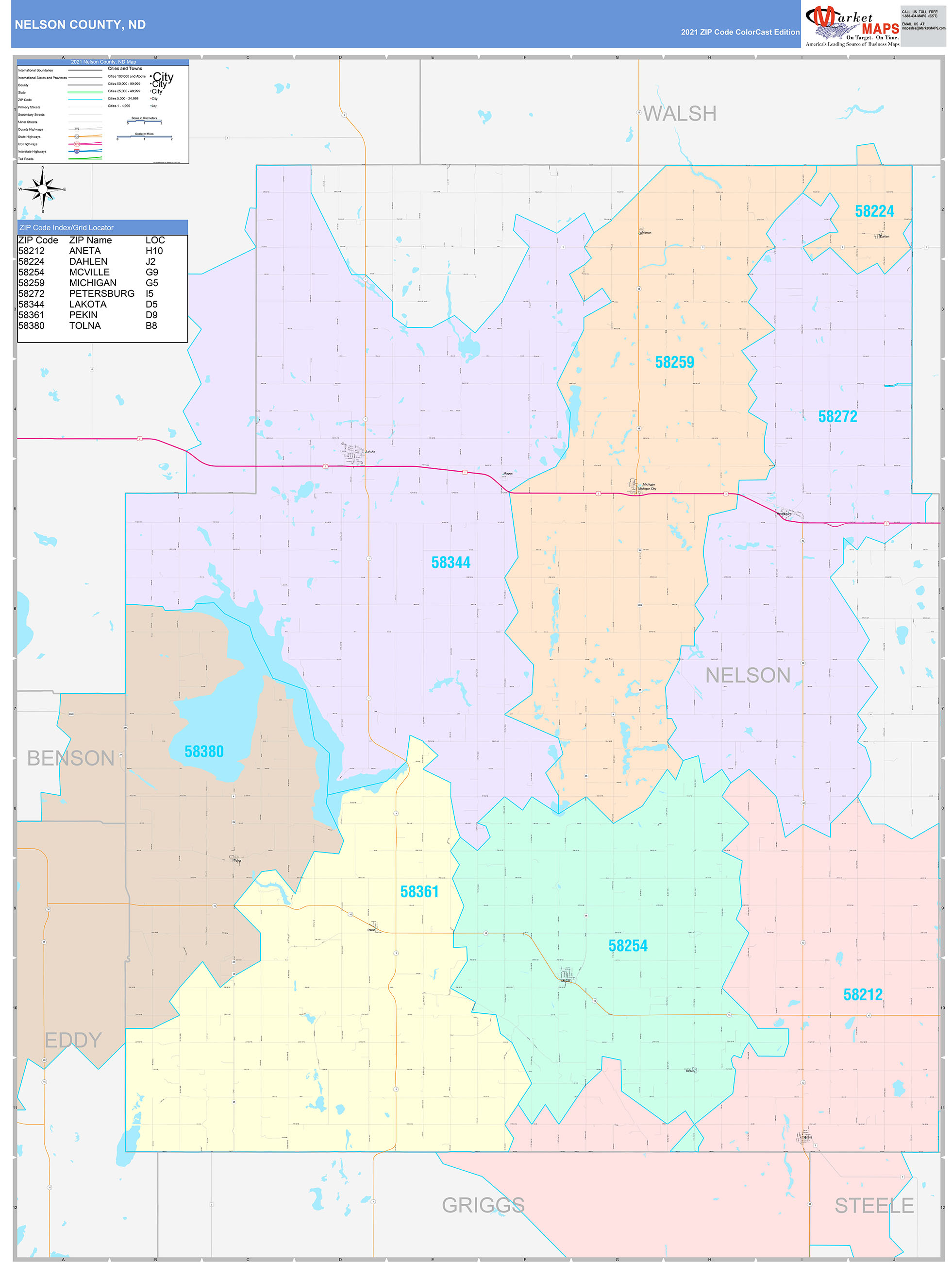 Nelson County North Dakota Mugshot Zone Nelson County, ND Wall Map Color Cast Style by MarketMAPS - MapSales.com