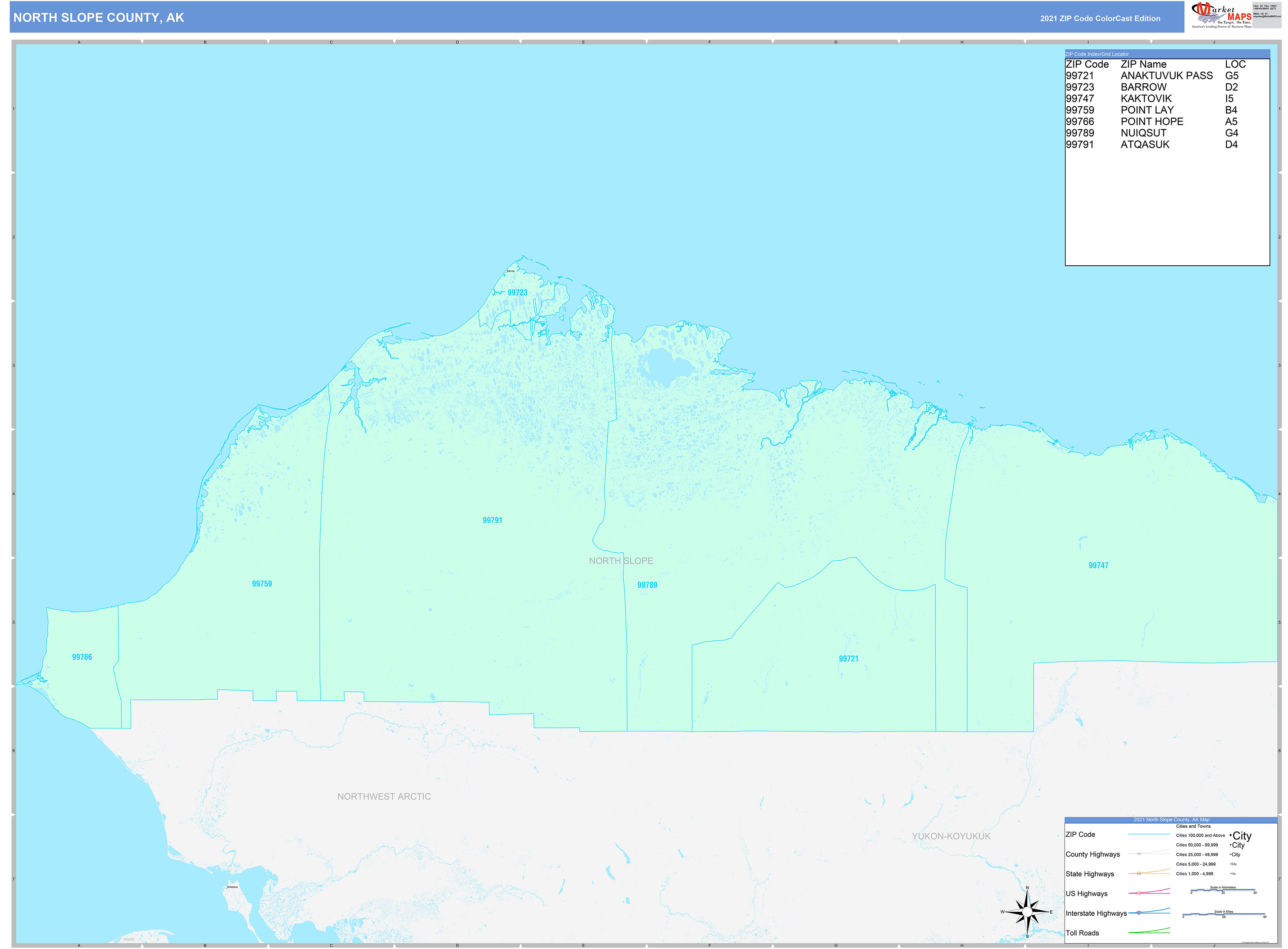 North Slope County, AK Wall Map Color Cast Style by MarketMAPS