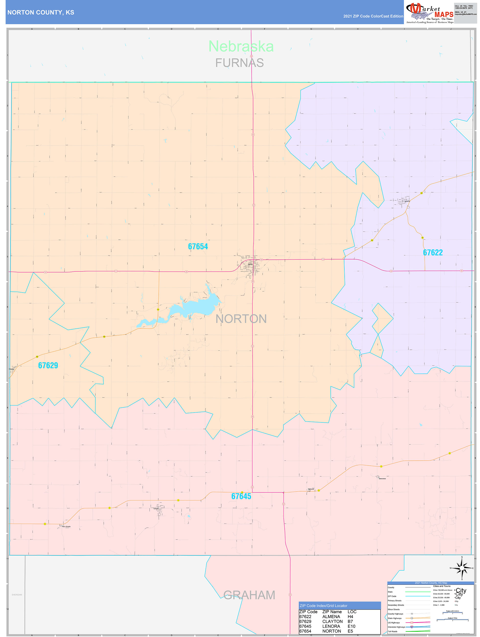 Norton County, KS Wall Map Color Cast Style by MarketMAPS MapSales