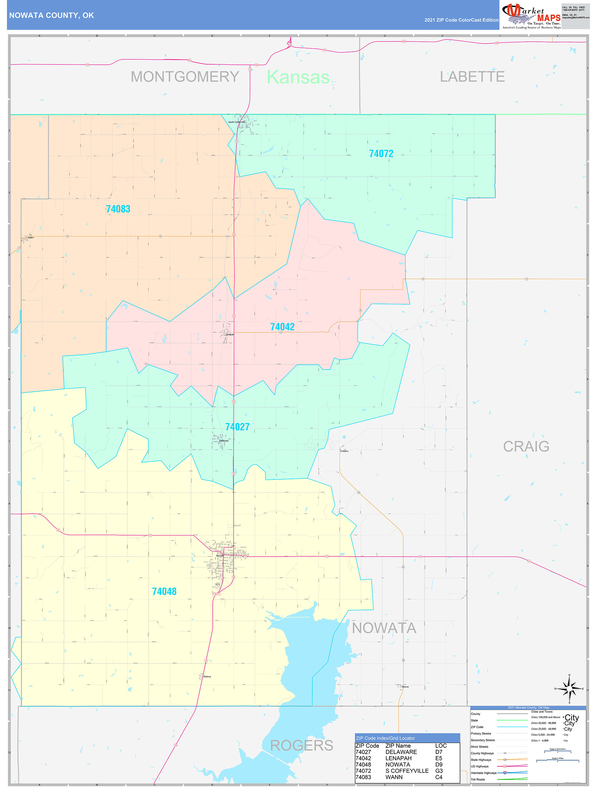 Nowata County, OK Wall Map Color Cast Style by MarketMAPS