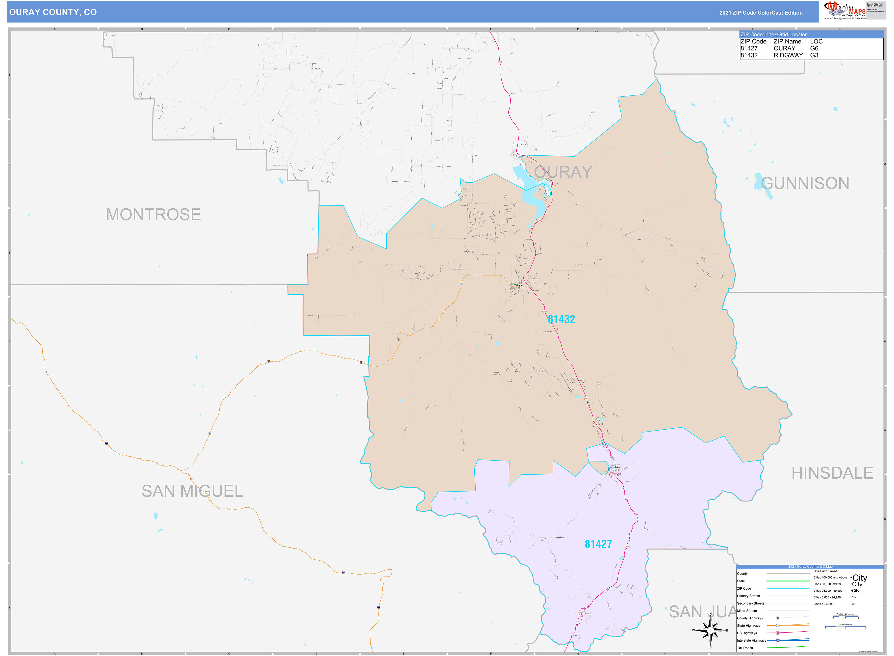 Ouray County, CO Wall Map Color Cast Style by MarketMAPS