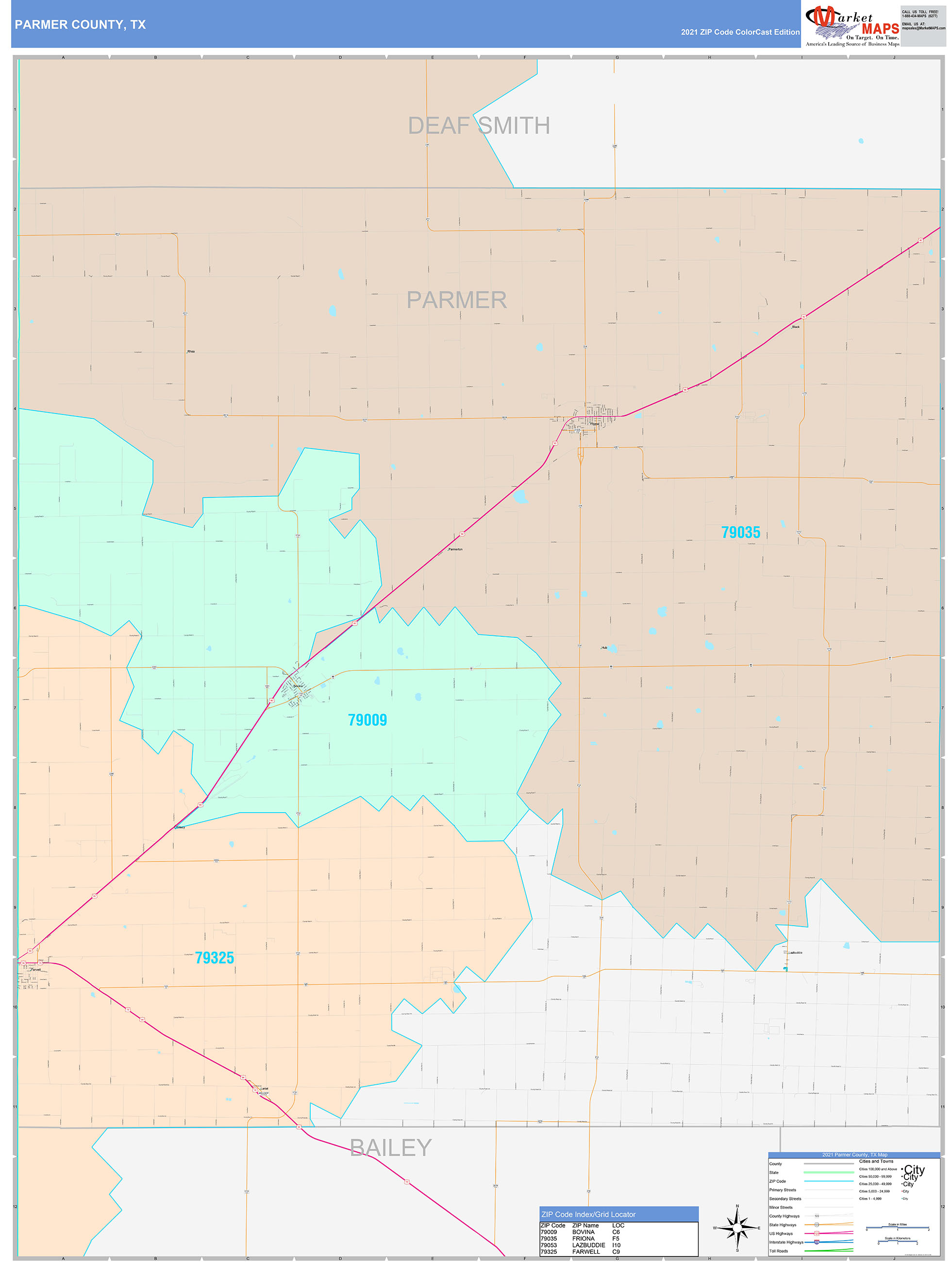 Parmer County, TX Wall Map Color Cast Style by MarketMAPS