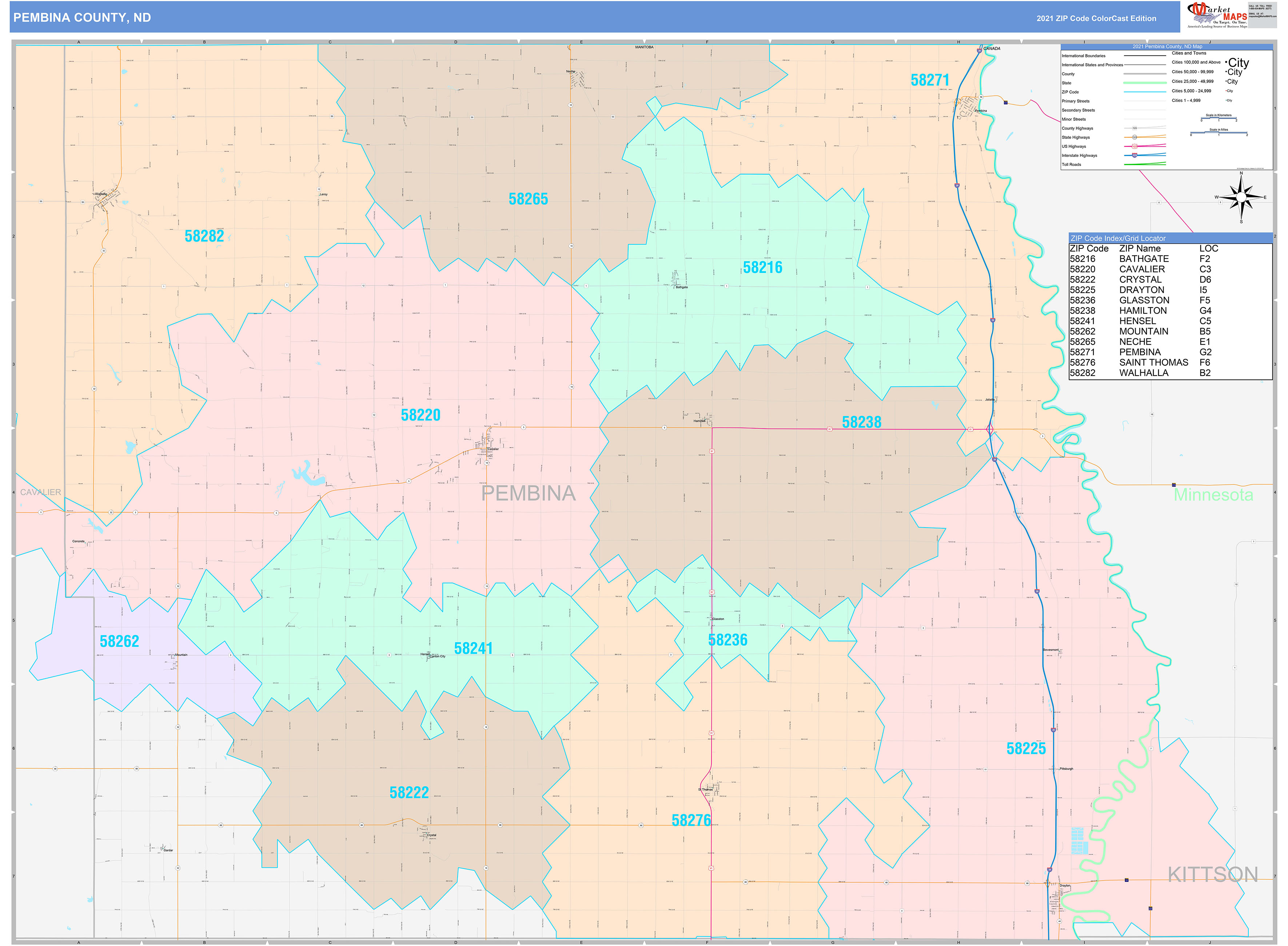 Pembina County, ND Wall Map Color Cast Style by MarketMAPS