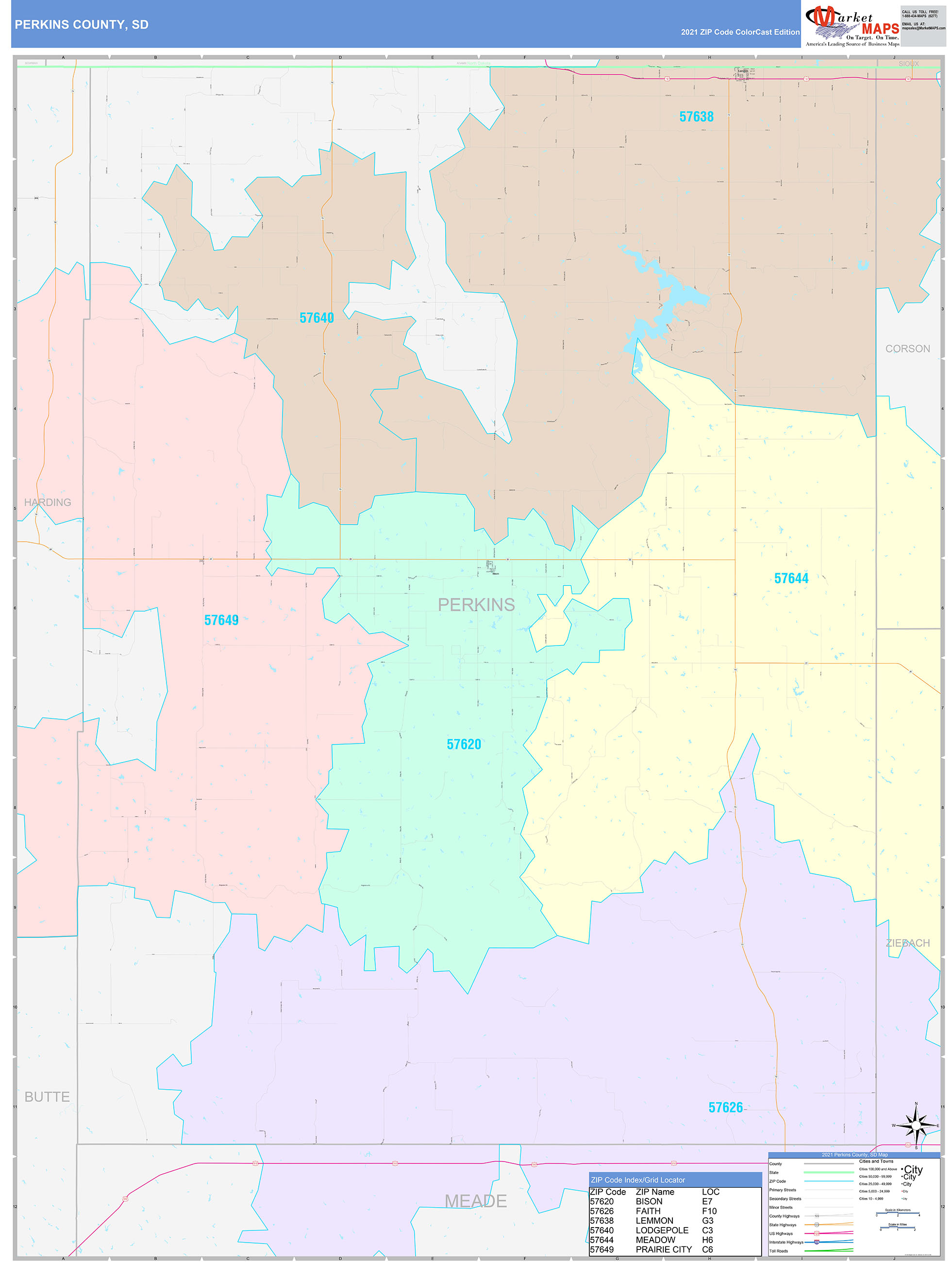 Perkins County, SD Wall Map Color Cast Style by MarketMAPS
