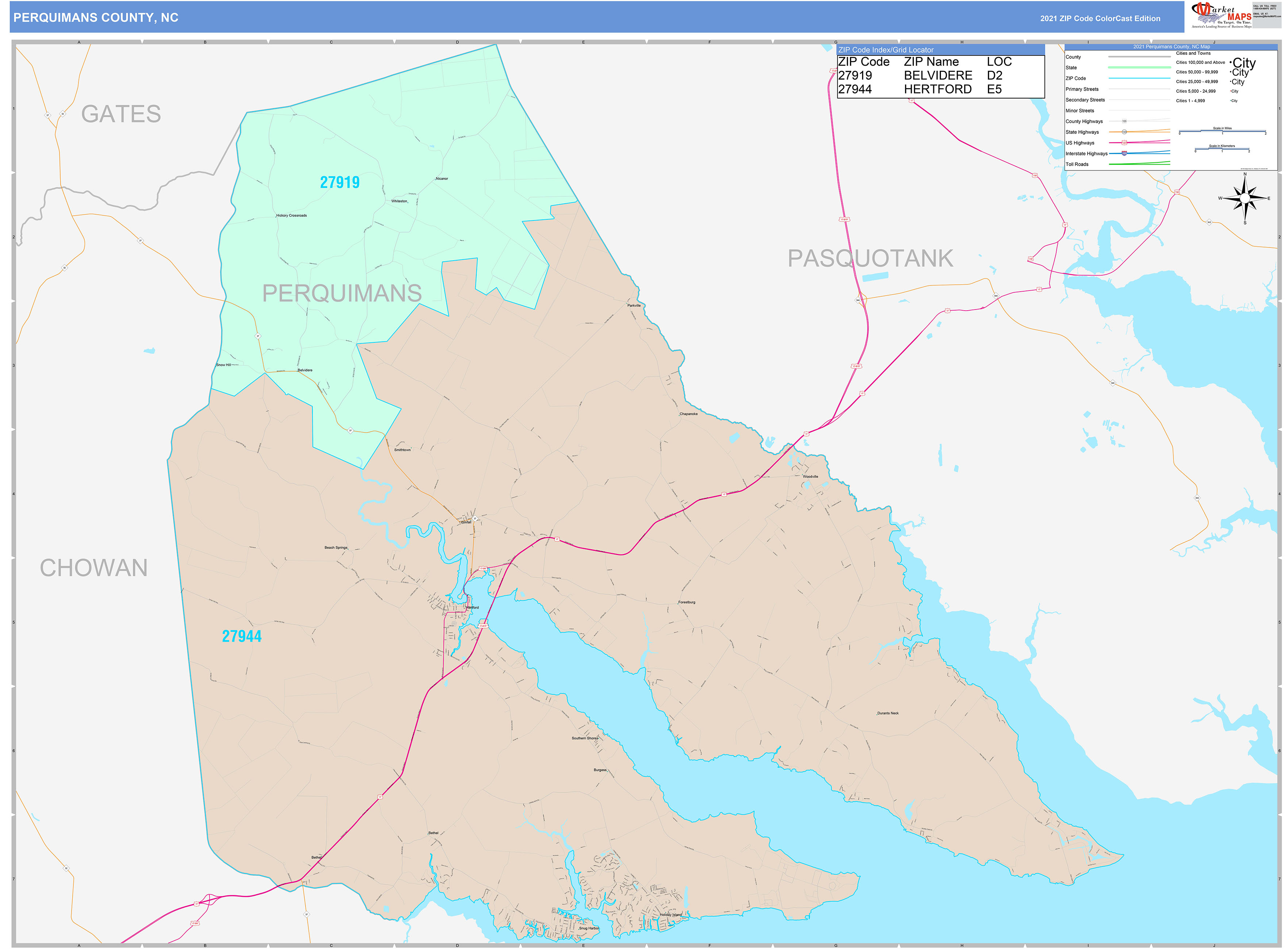 Perquimans County, NC Wall Map Color Cast Style by MarketMAPS