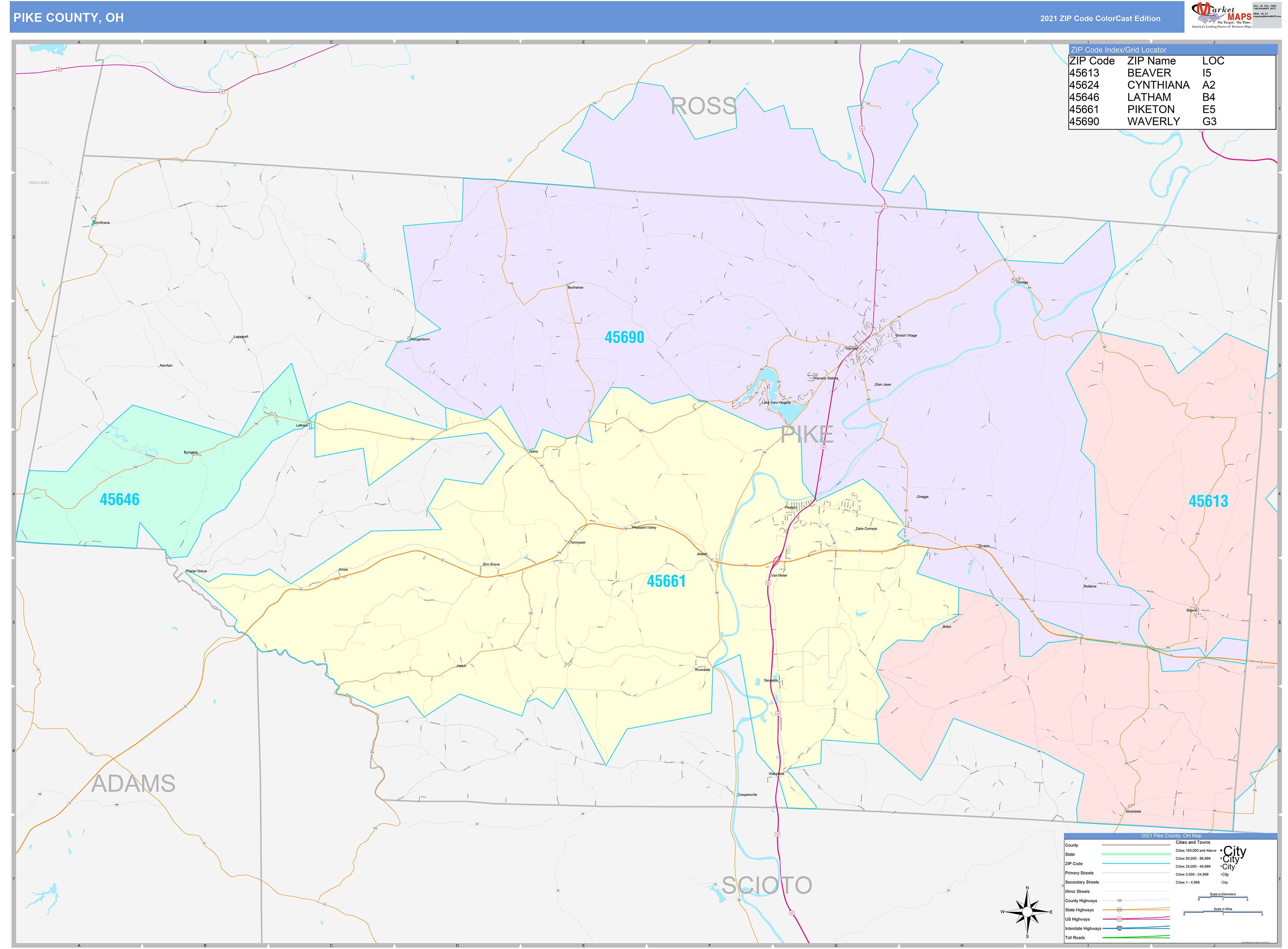 Pike County, OH Wall Map Color Cast Style by MarketMAPS MapSales