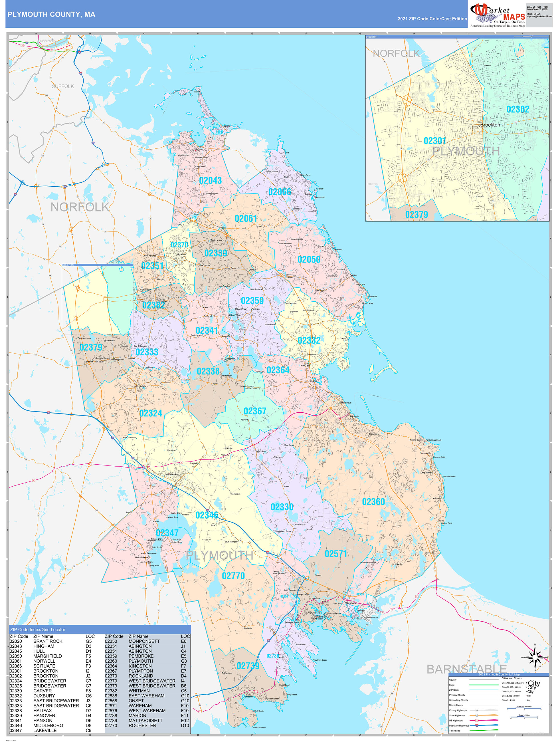 Plymouth County Ma Wall Map Color Cast Style By Marketmaps Mapsales