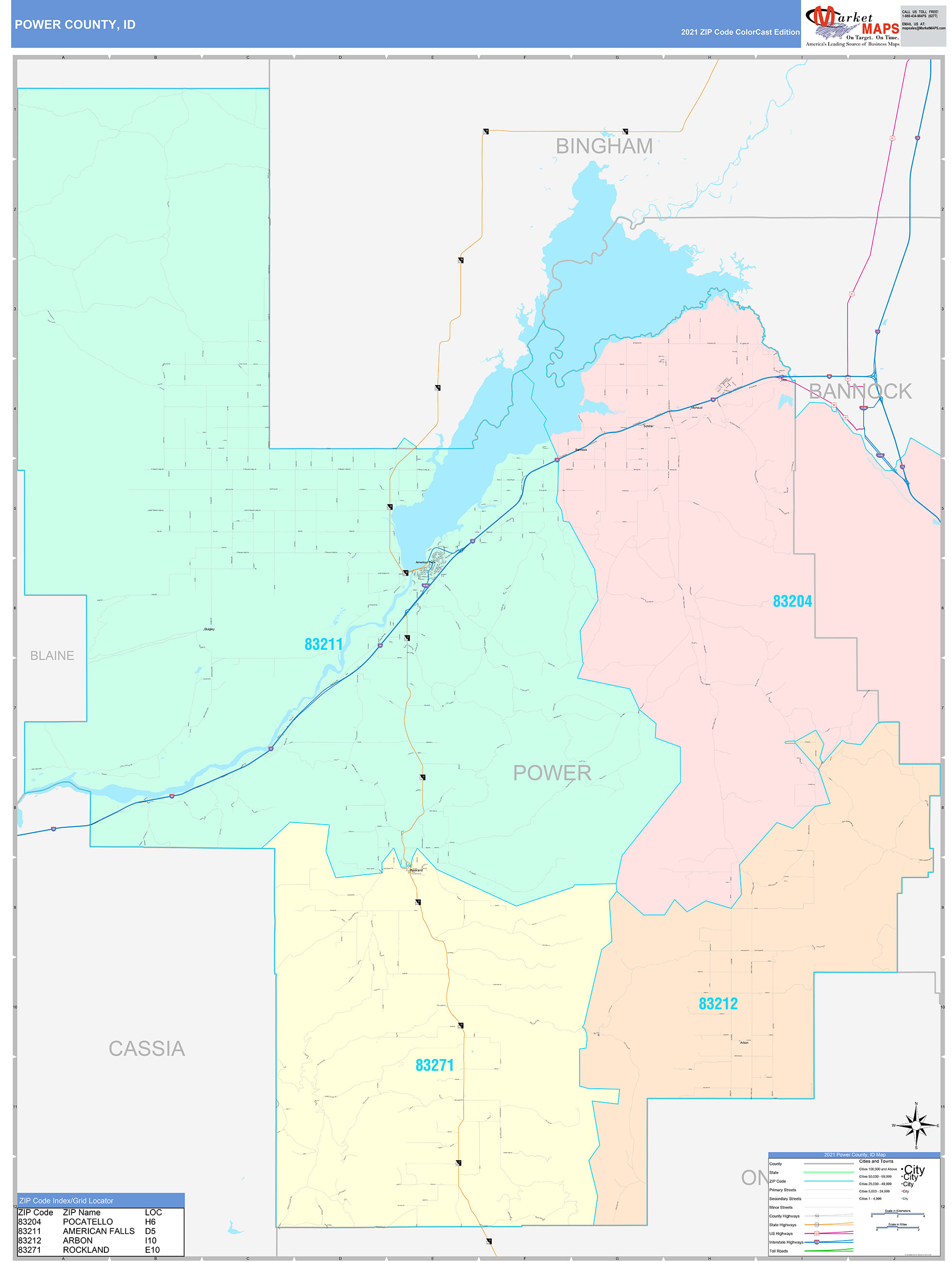 Power County, ID Wall Map Color Cast Style by MarketMAPS MapSales