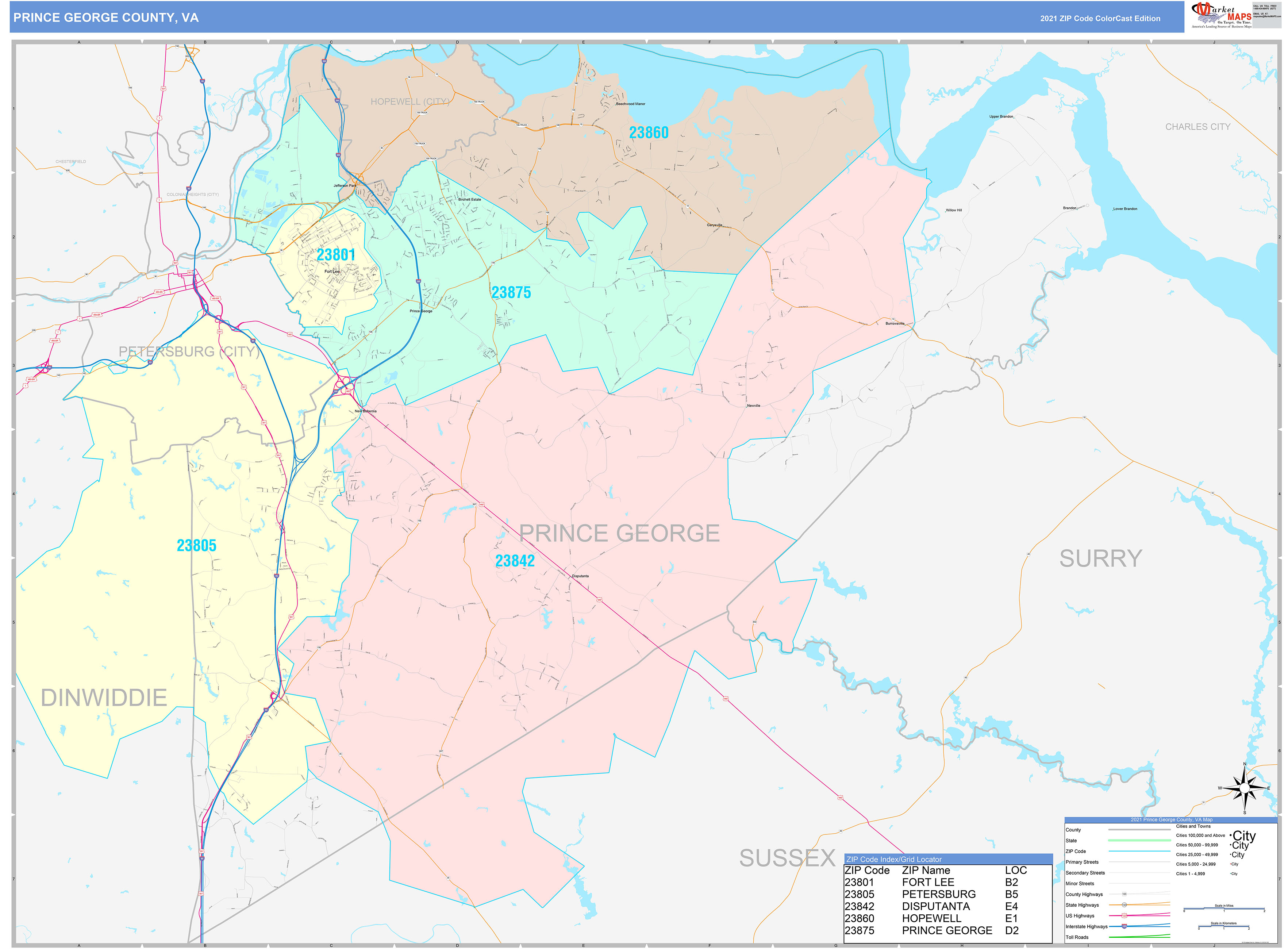 Prince George County Va Wall Map Premium Style By Marketmaps Images