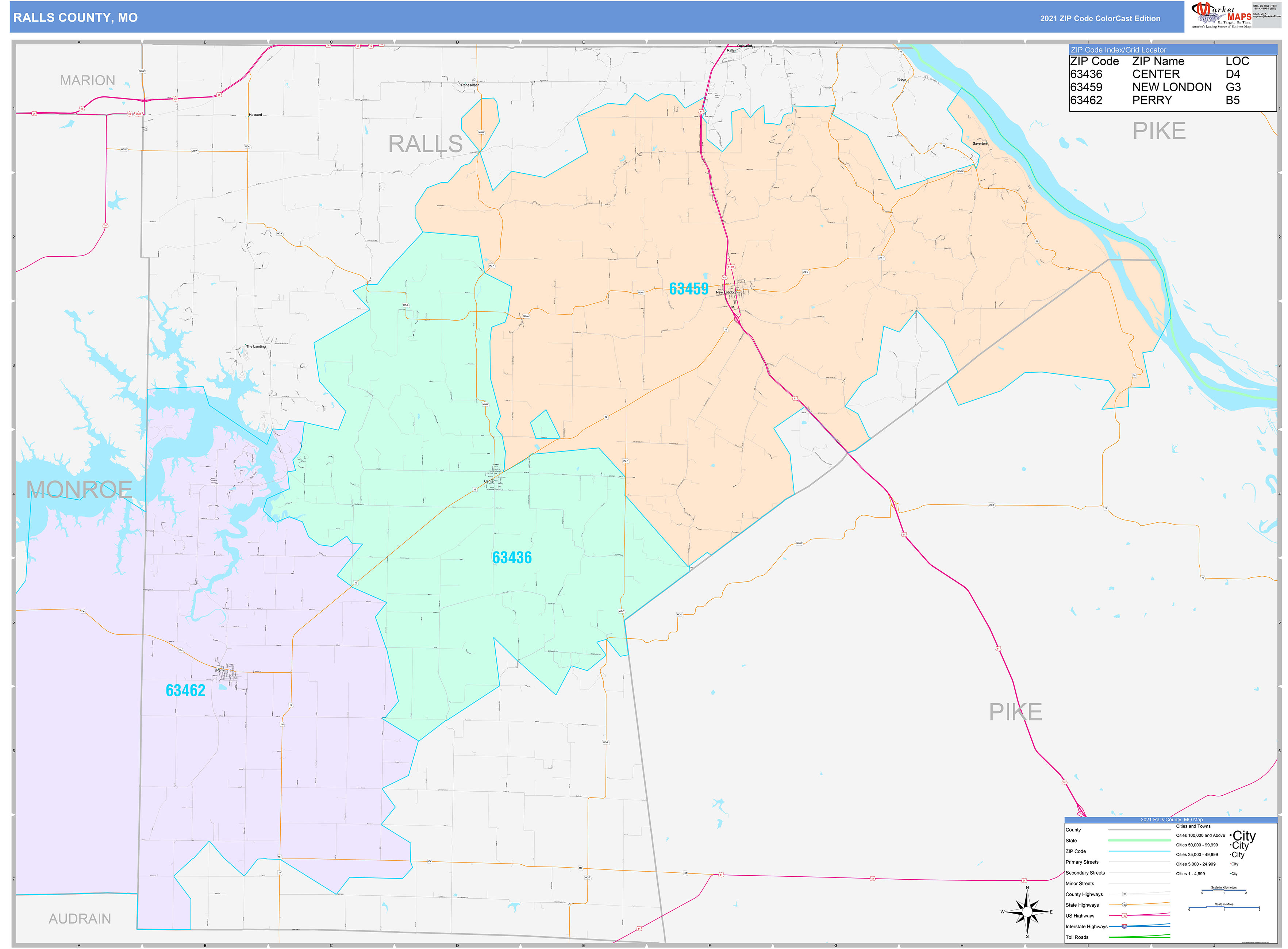 Ralls County, MO Wall Map Color Cast Style by MarketMAPS